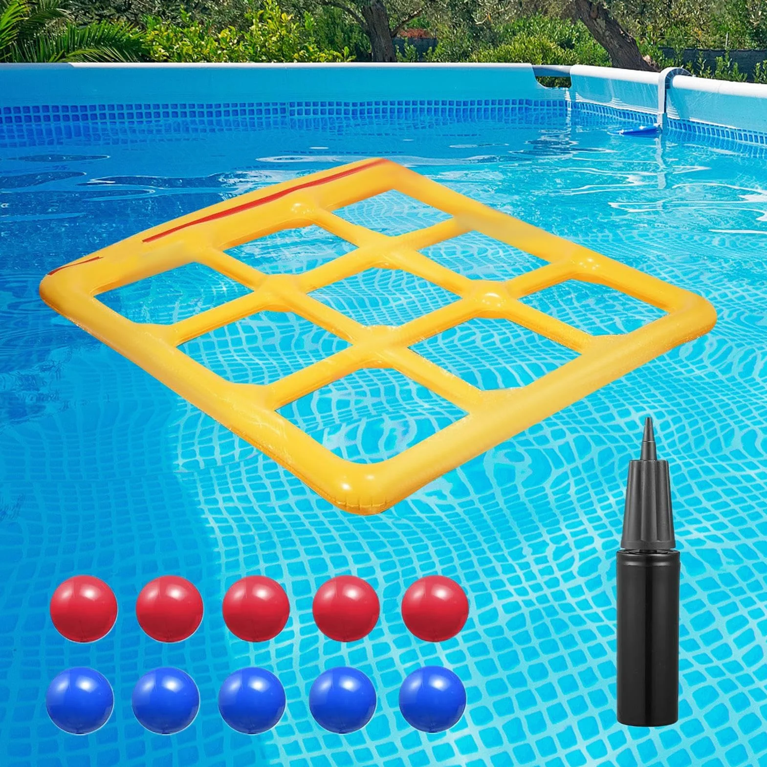Jeu De Piscine Gonflable Morpion avec 10 Balles pour 2-10 Joueurs Adultes Enfants