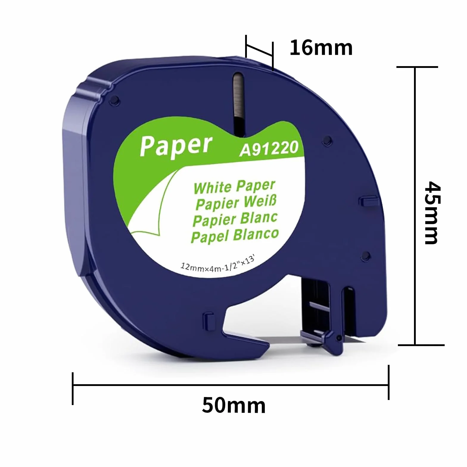 Ruban Papier Recharge Compatible Dymo LetraTag 12mm x 4m Noir sur Blanc pour LT-100H LT-100T