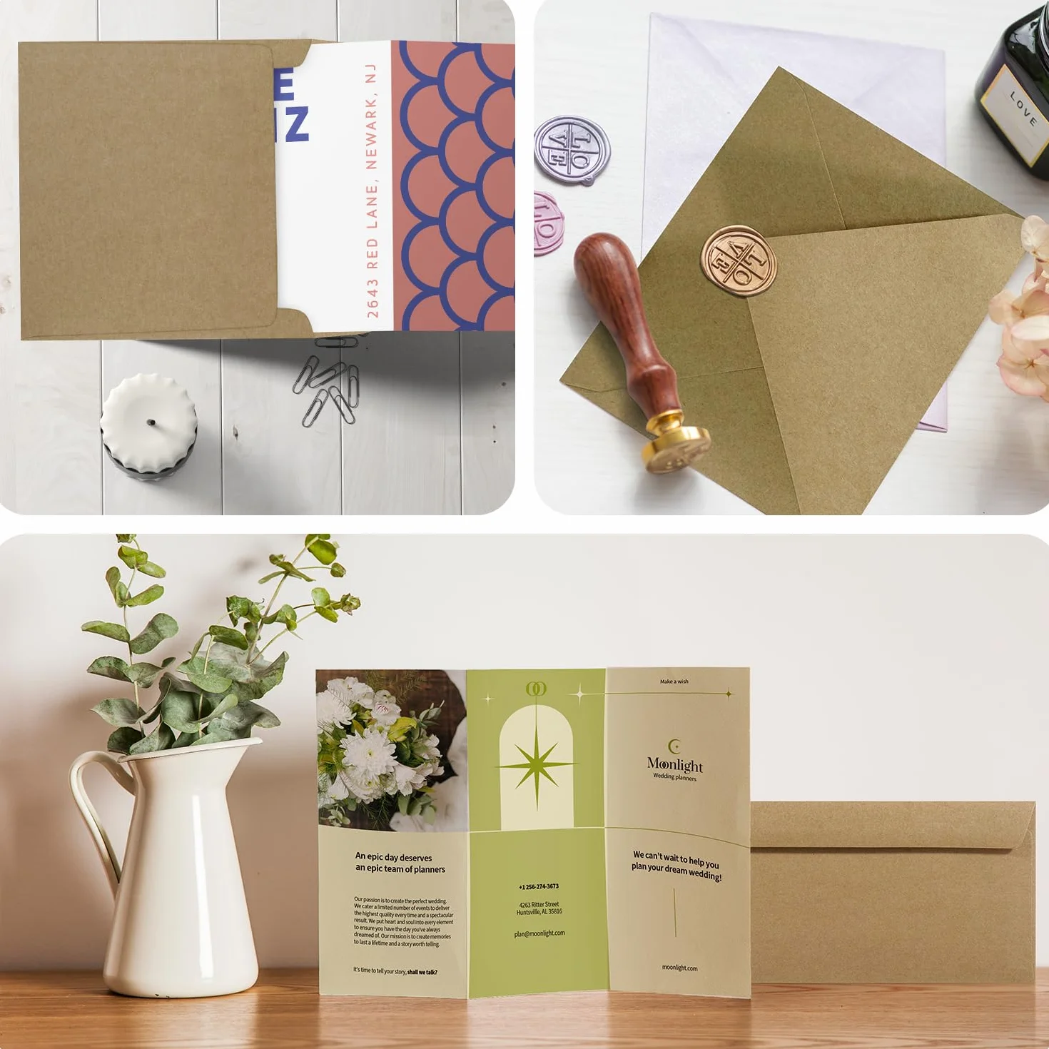 Aster Kraft Netuno 50 enveloppes carrées papier kraft brun 155x155 mm 100 g/m² vintage