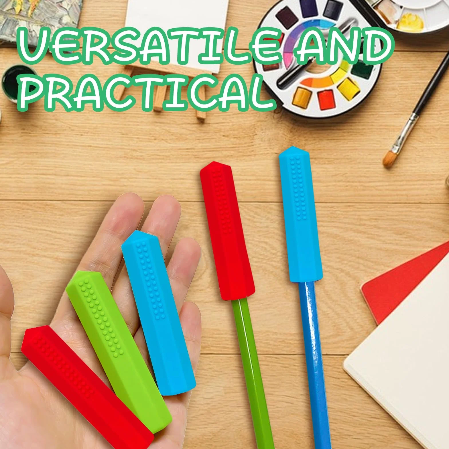 Embout de Crayon à Machouiller Sensoriel en Silicone pour Enfants Autisme TDAH - Lot de 3 Pièces