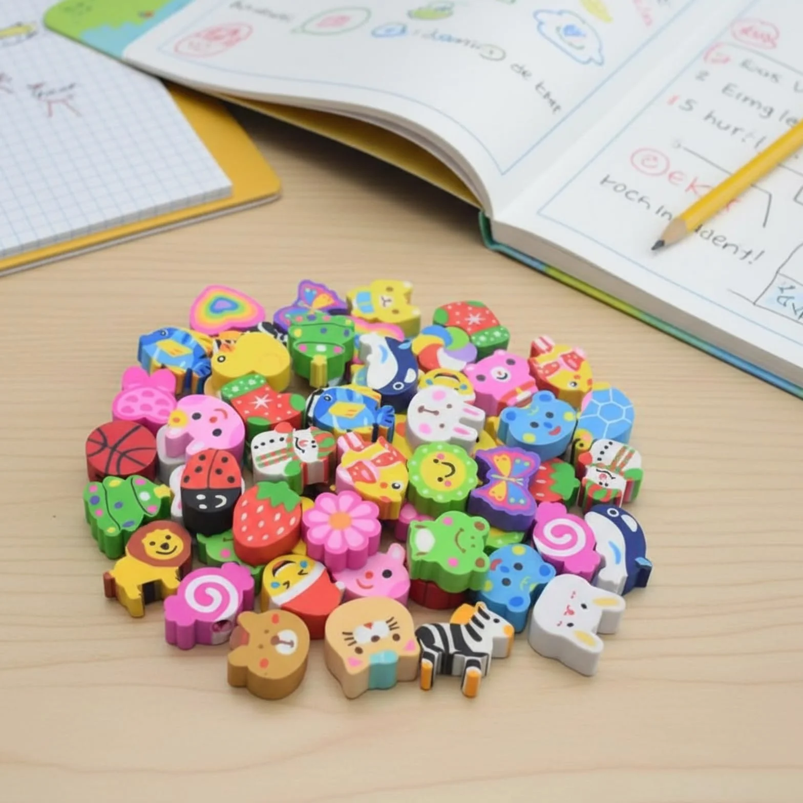 Lot de 50 gommes colorées en PVC pour enfants - fournitures scolaires