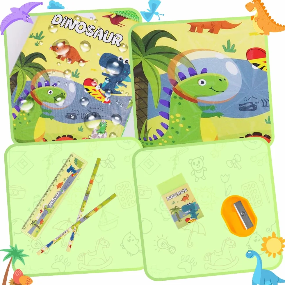 Vicloon Papeterie Dinosaure 6pcs Ensemble Étui Crayon Porte-Monnaie Règle Taille-Crayon Gomme Cadeau Filles
