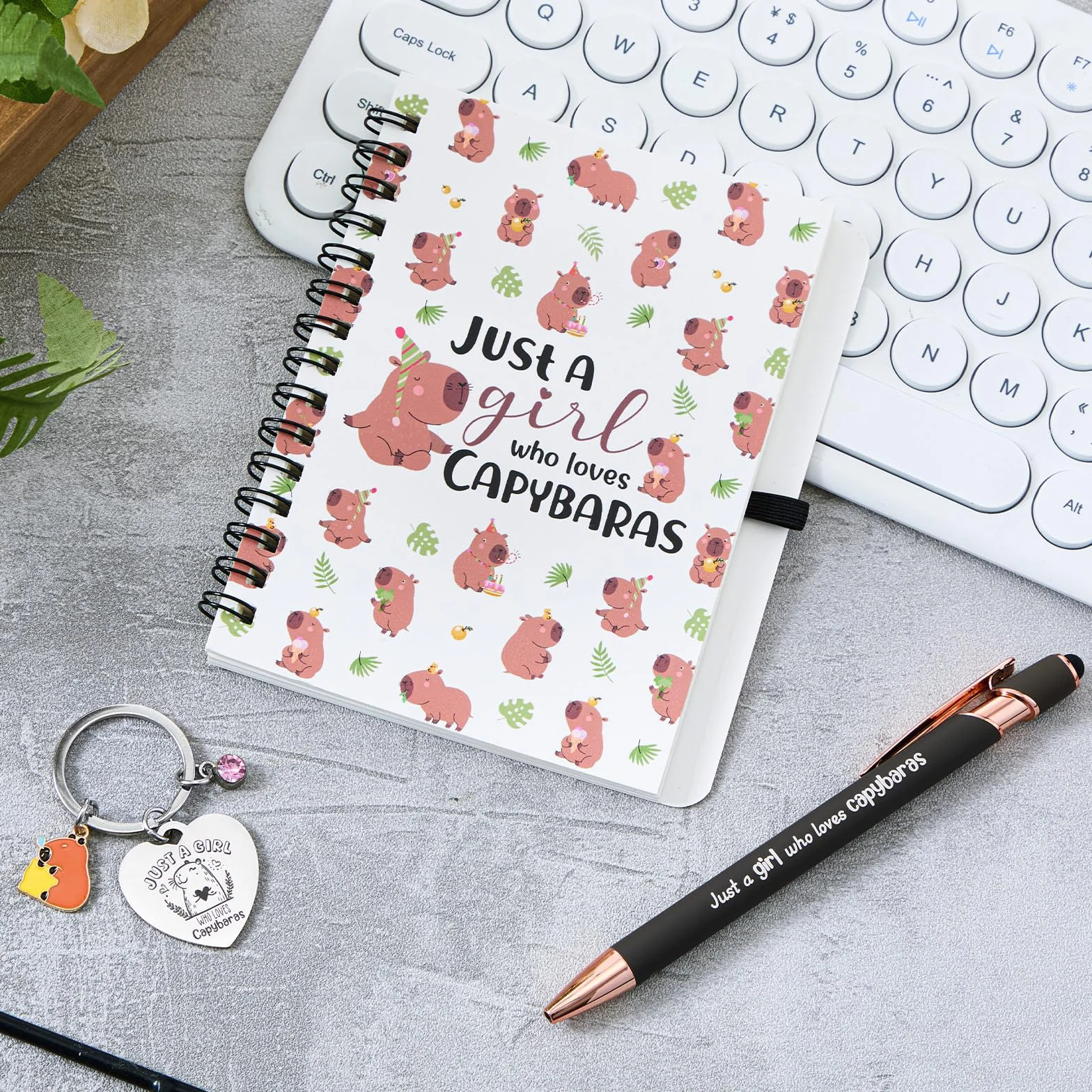 BBTO 3 Pièces Set Cadeau Capybara Bloc Notes Porte Clés Stylo à Bille