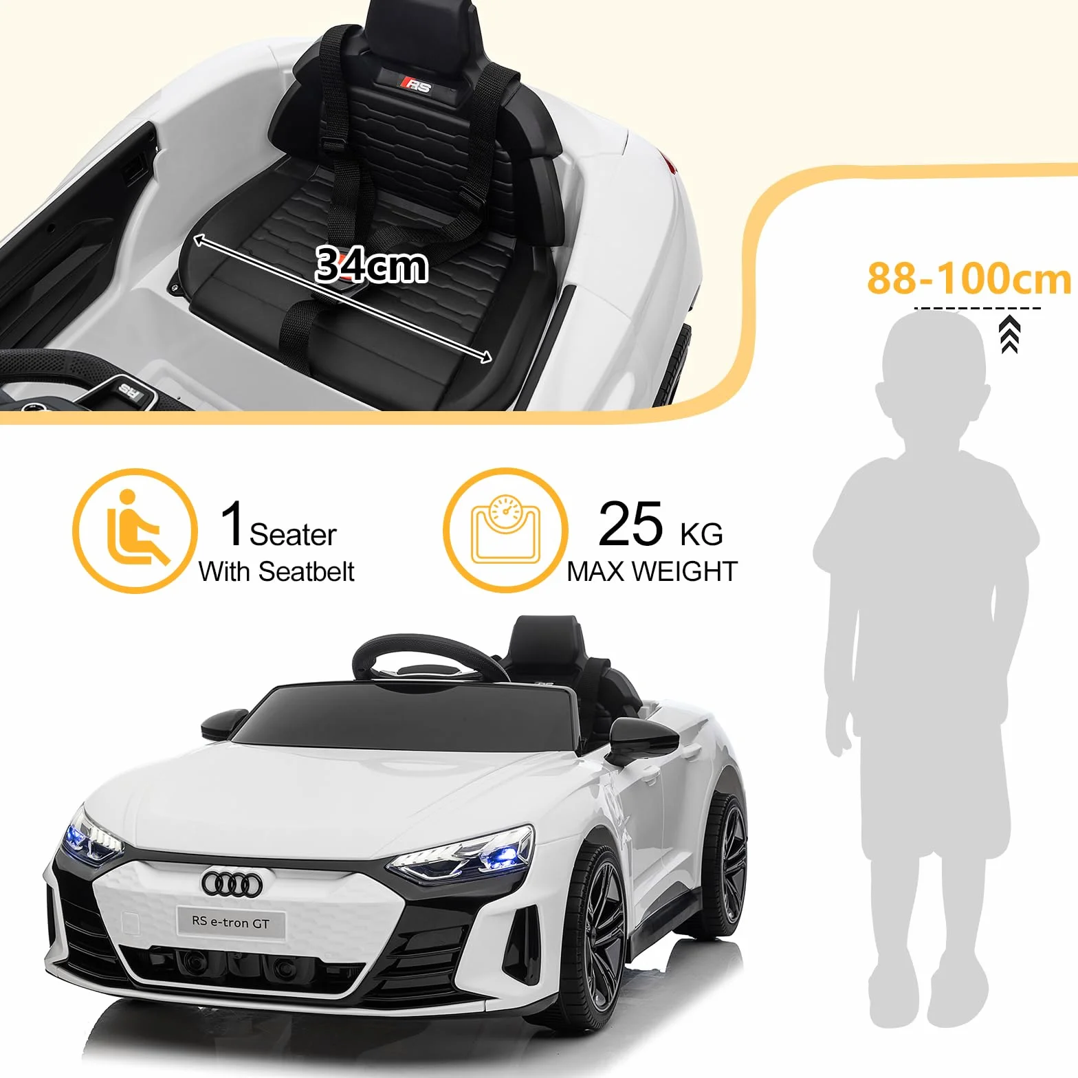 Audi Voiture Électrique Enfant 12V 2 Portes avec Télécommande 2.4G MP3 Blanc