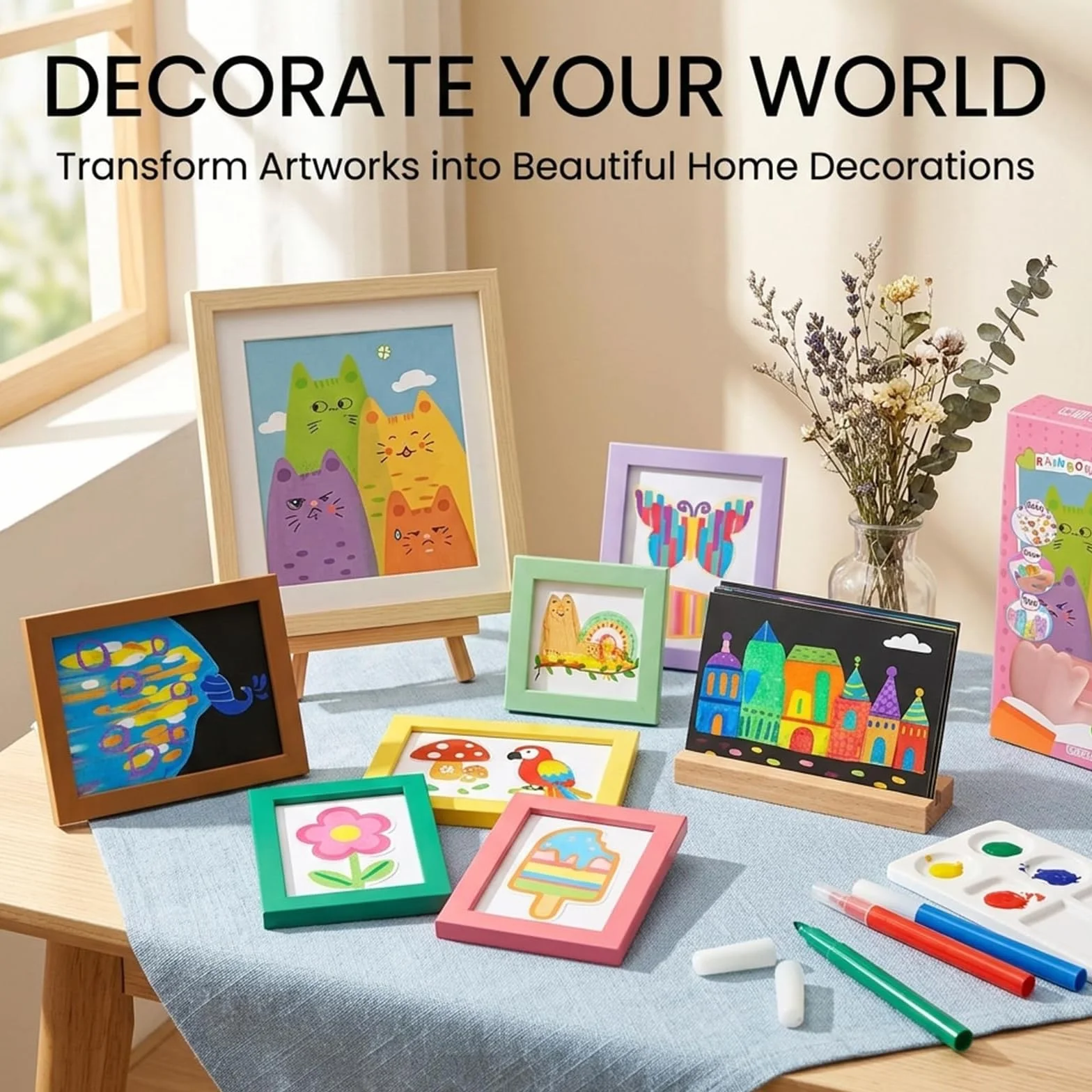 Rainbow Scratch Art Kit pour Enfants, DIY Squeegee Art, 35 Pièces