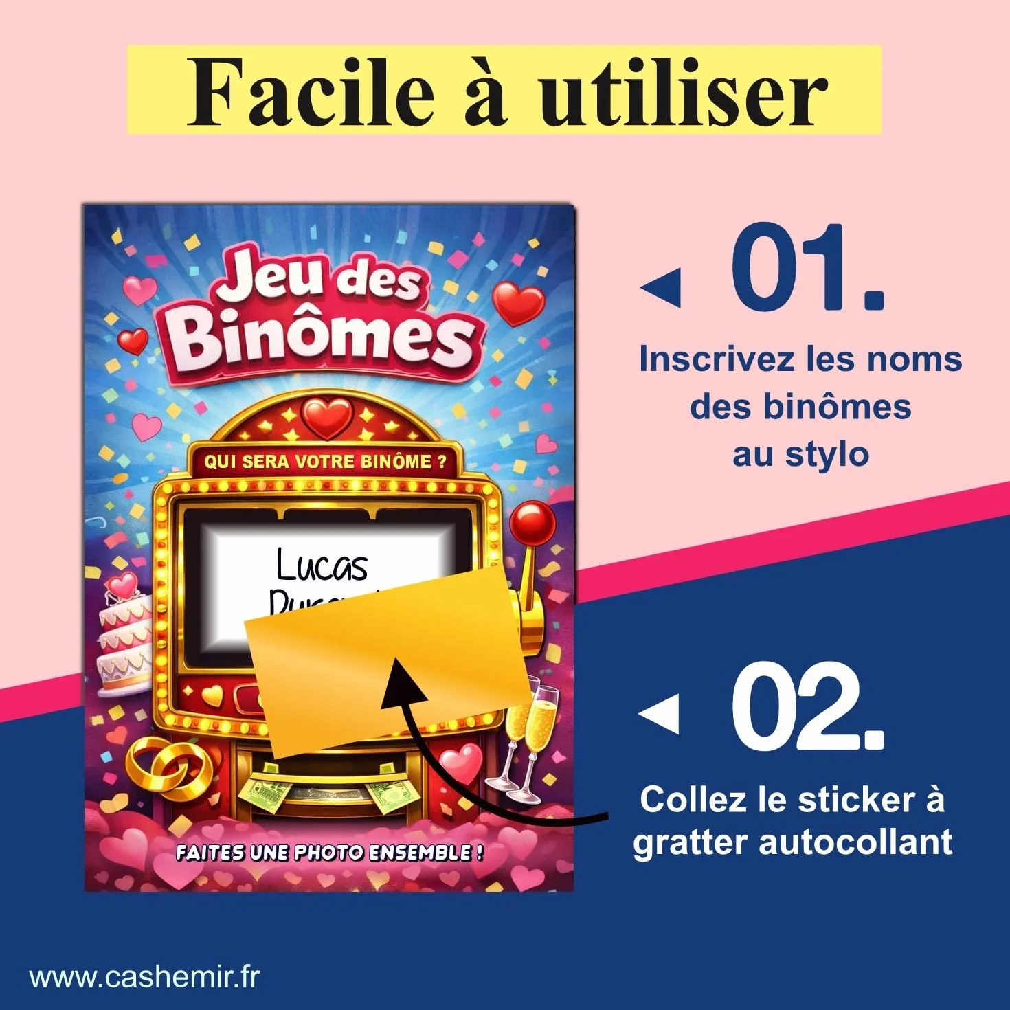 Jeu des Binômes Mariage 50 Cartes à gratter | Tickets à Personnaliser | Animation Repas Mariage Anniversaire