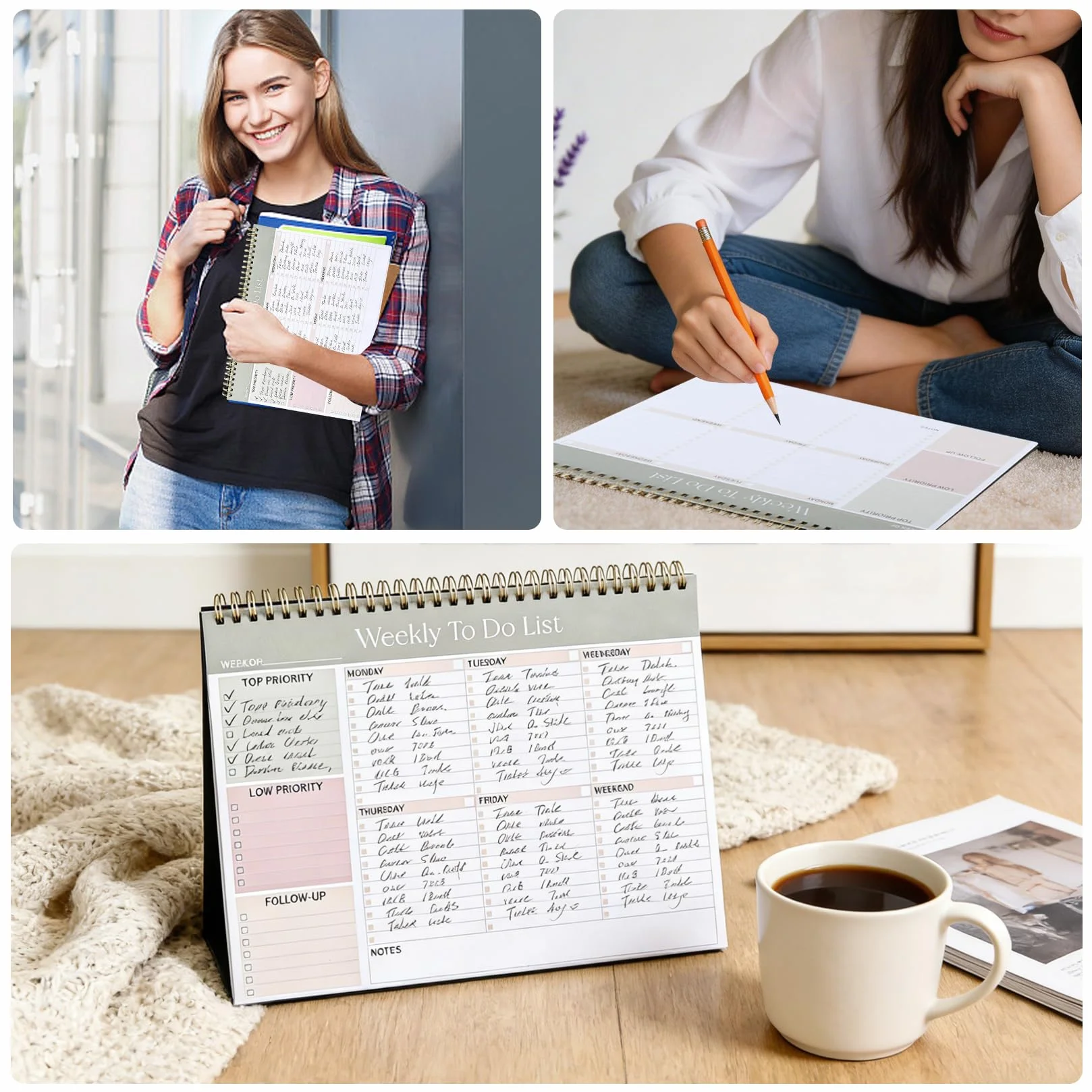 Cahier To Do List Bloc Notes, Bloc Planificateur Hebdomadaire 52 Feuilles, 28 x 21,5 cm