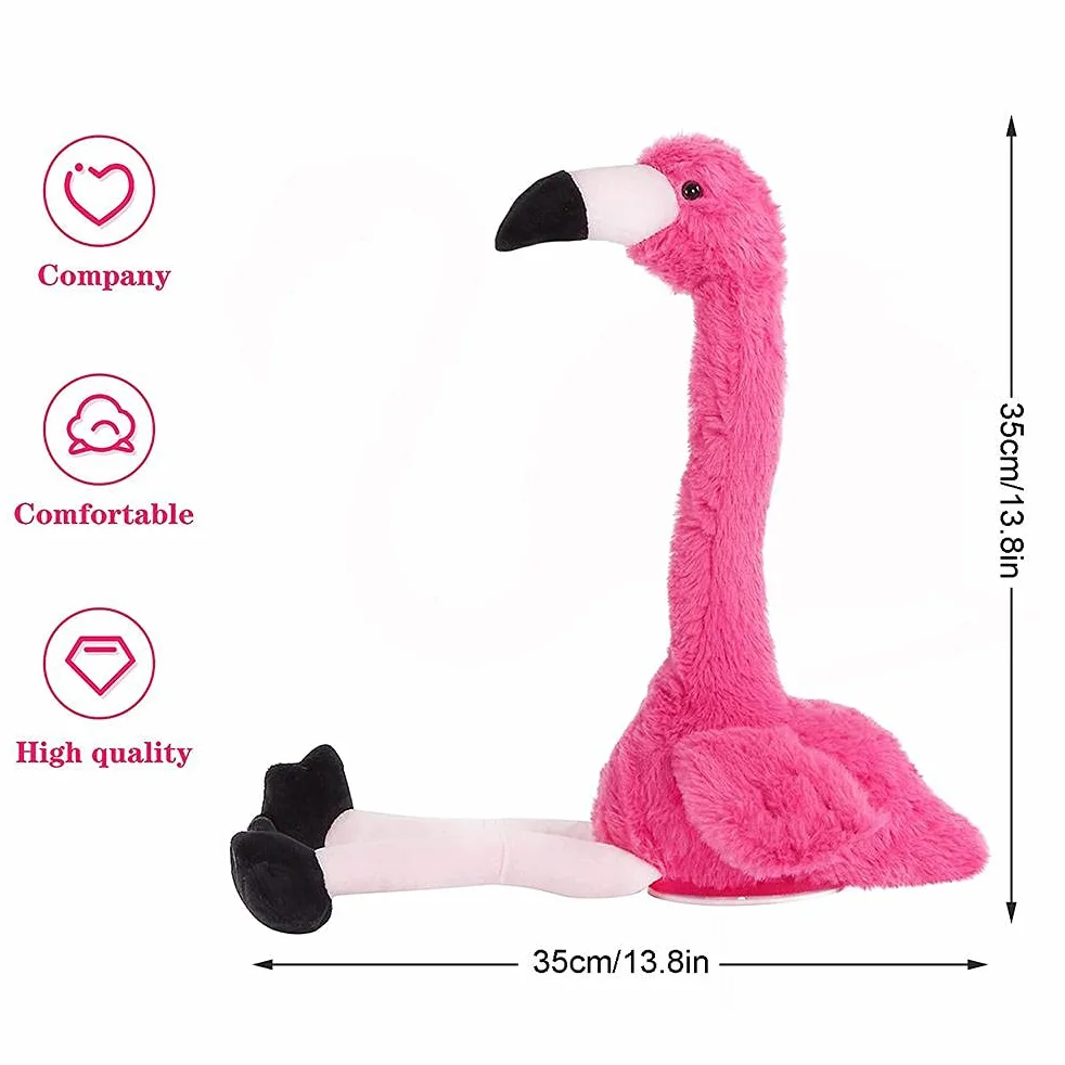 Flamant Rose Parlant Jouet Électrique en Peluche 35 cm