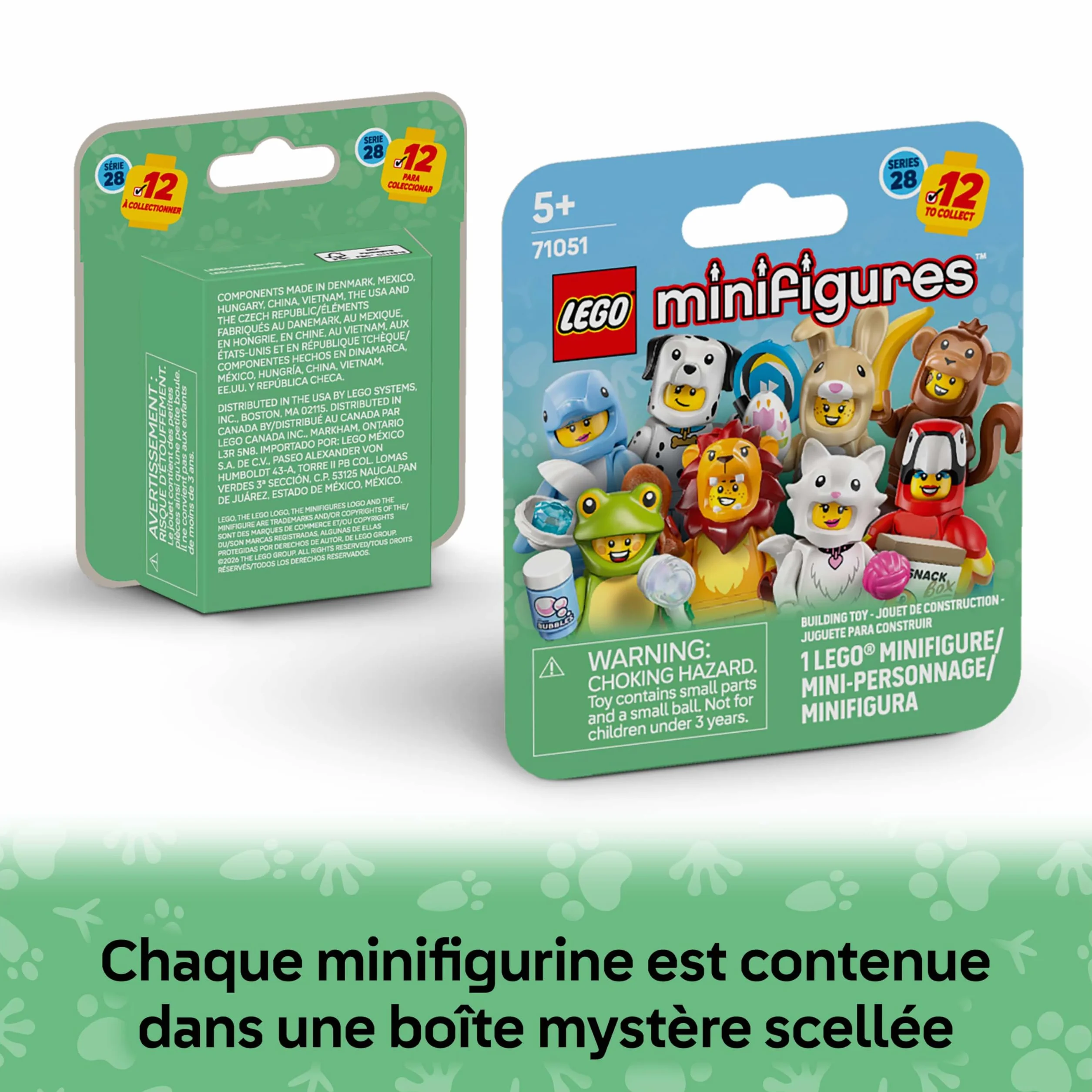 LEGO Minifigures Série Animaux 28 - Boîte Mystère 71051 - 1 des 12 Jouets Surprises à Collectionner - Figurines Dont Lion, Lapin, Chat & Dauphin - Pinata dès 5 Ans