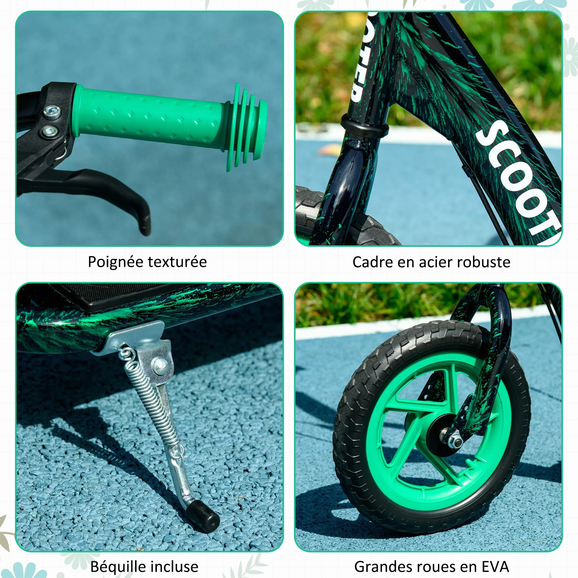 AIYAPLAY Trottinette Enfant 6-12 Ans Grandes Roues 30 cm Hauteur Réglable Frein Arrière Béquille