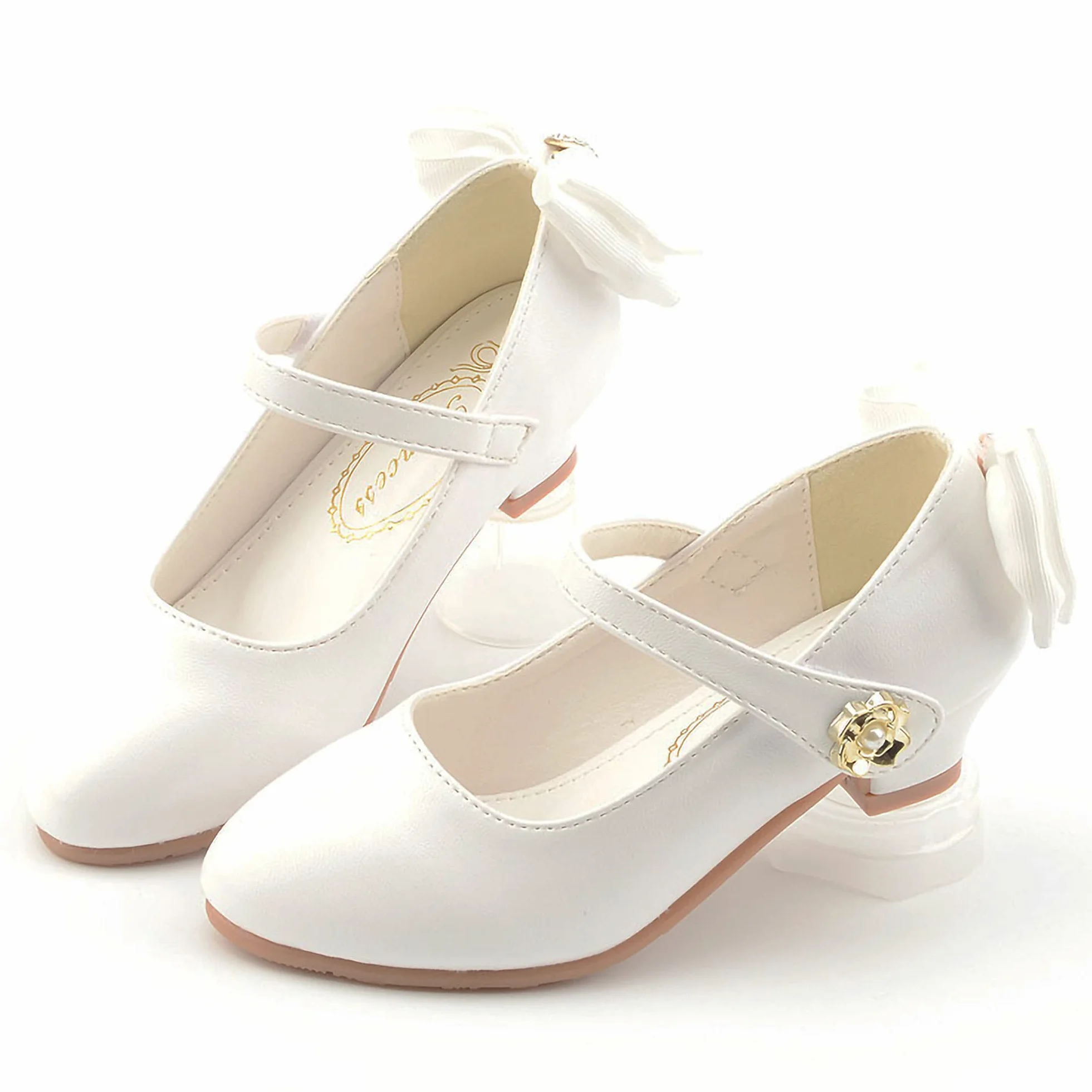 Sandales à Talon Haut Polyuréthane Souple Princesse Noeud Cristal Perle Scratch Chaussures Couleur Unie Tenue de Soirée, Blanc, 35