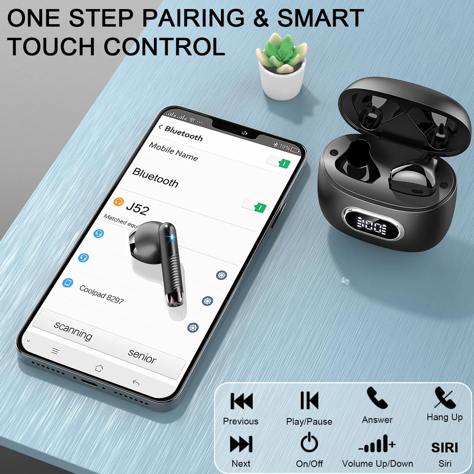 Ecouteur Traducteur Instantané Sans Fil Bluetooth 5.4 49H 164 Langues 3 en 1 Noir