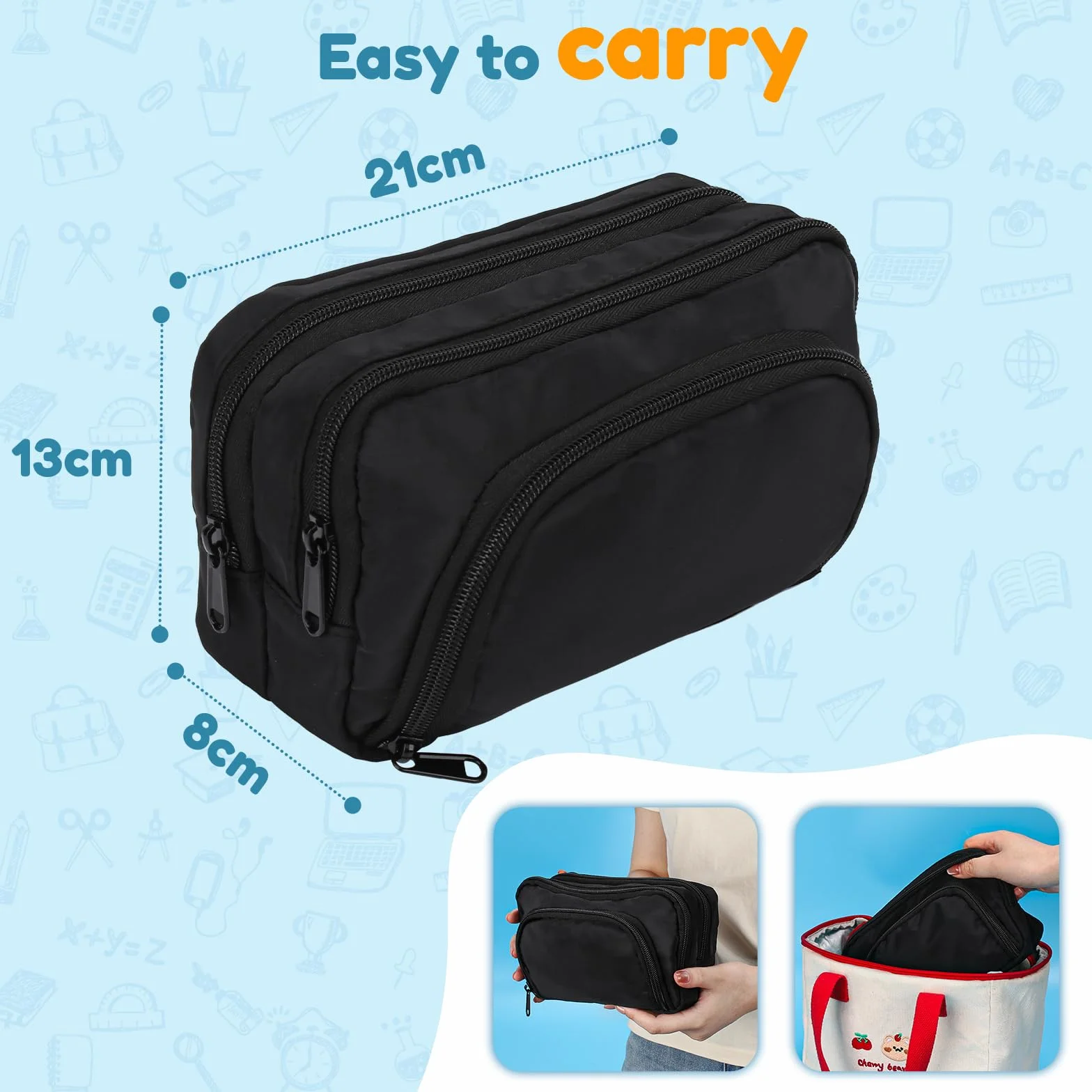 Euqvunn Trousse Crayons Grande Capacité 3 Compartiments Sac de Papeterie Organisateur Fourniture Scolaire Bureau