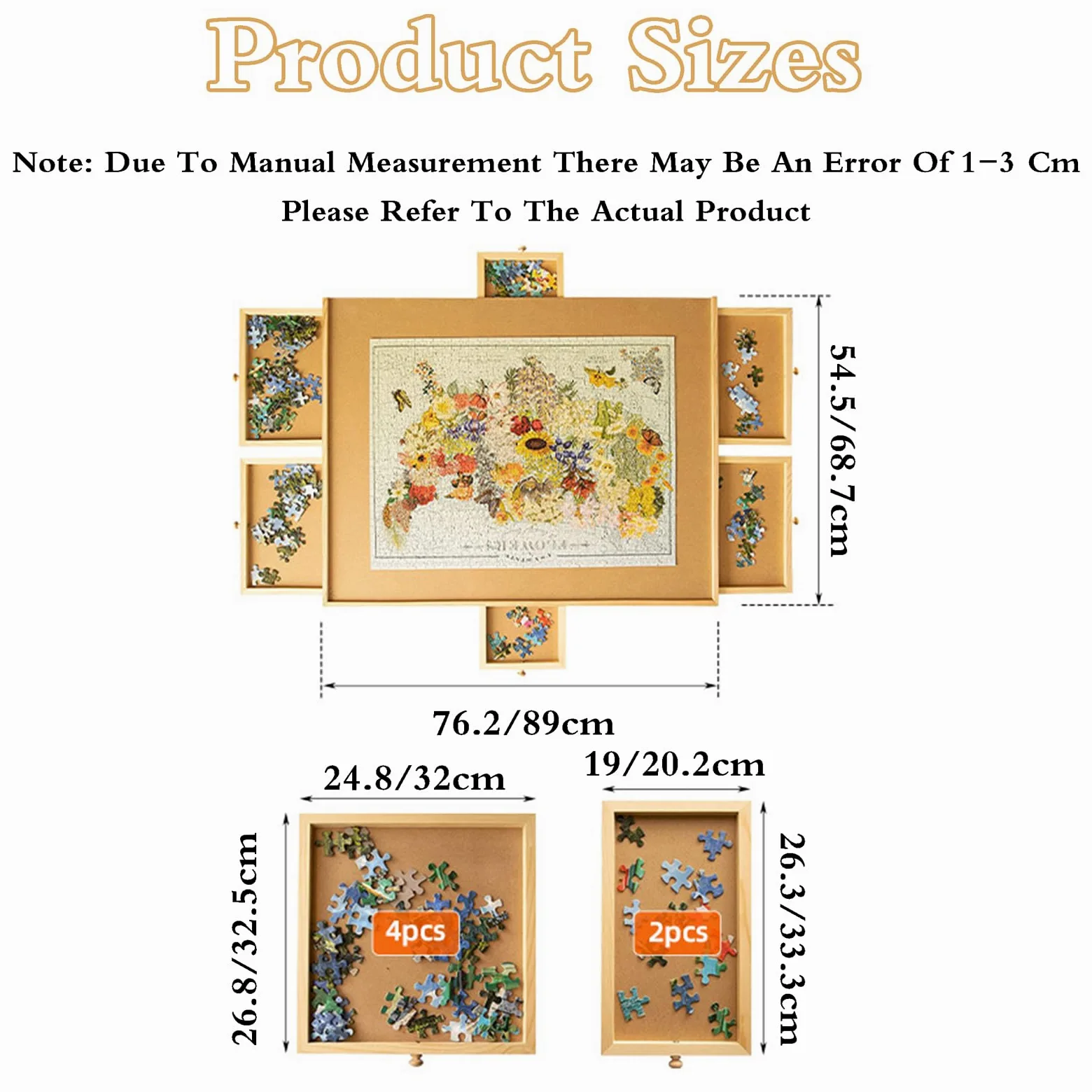 Plateau De Puzzle Bois,Table De Puzzle avec Rangement,Table à Puzzle Portable,Puzzle Table LéGer Et Portable,AntidéRapante,avec Tiroirs De Tris,Peut Contenir Jusqu'à 1000 PièCes