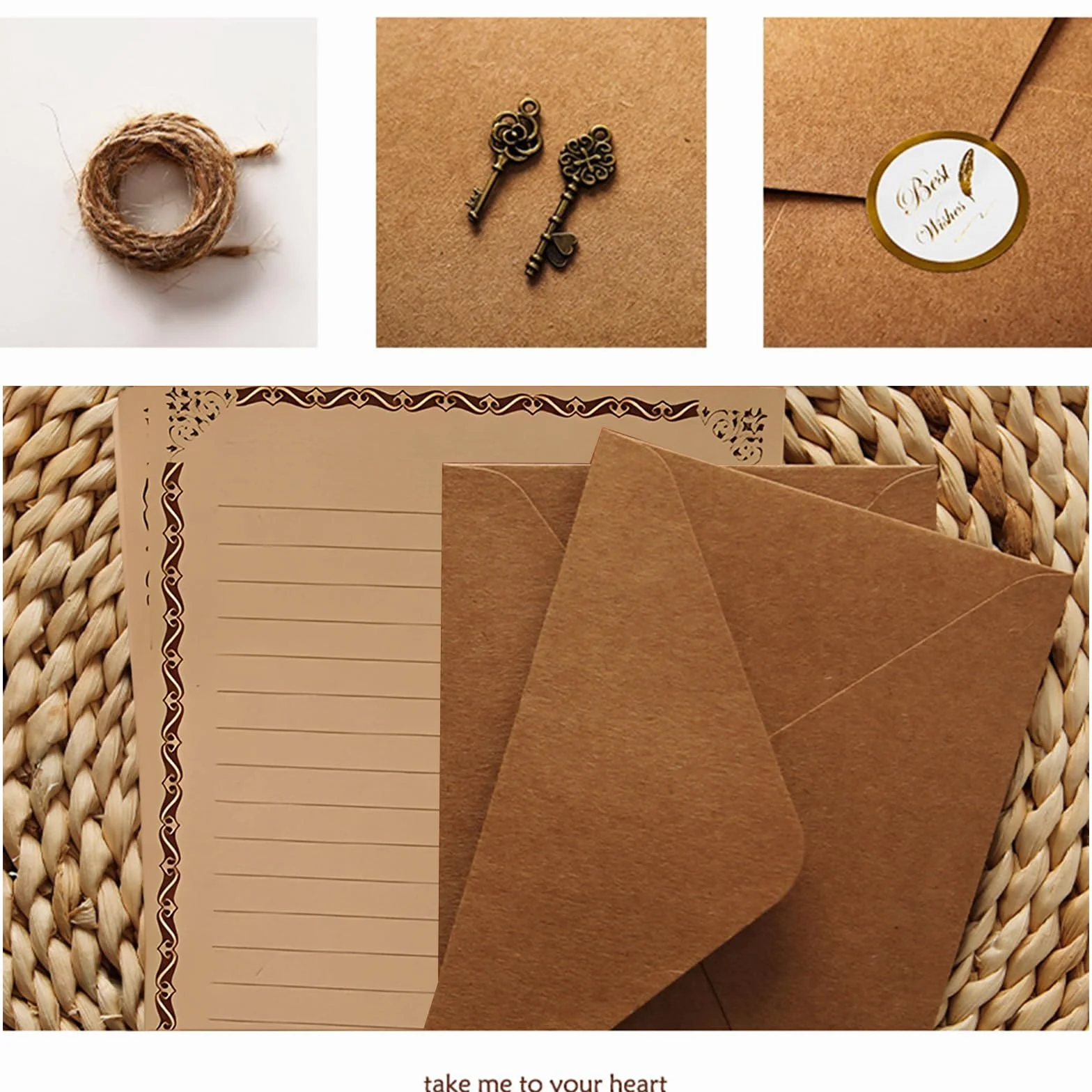 Papier à Lettres Vintage avec Enveloppes Set, Qixuer DIY pour Lettres