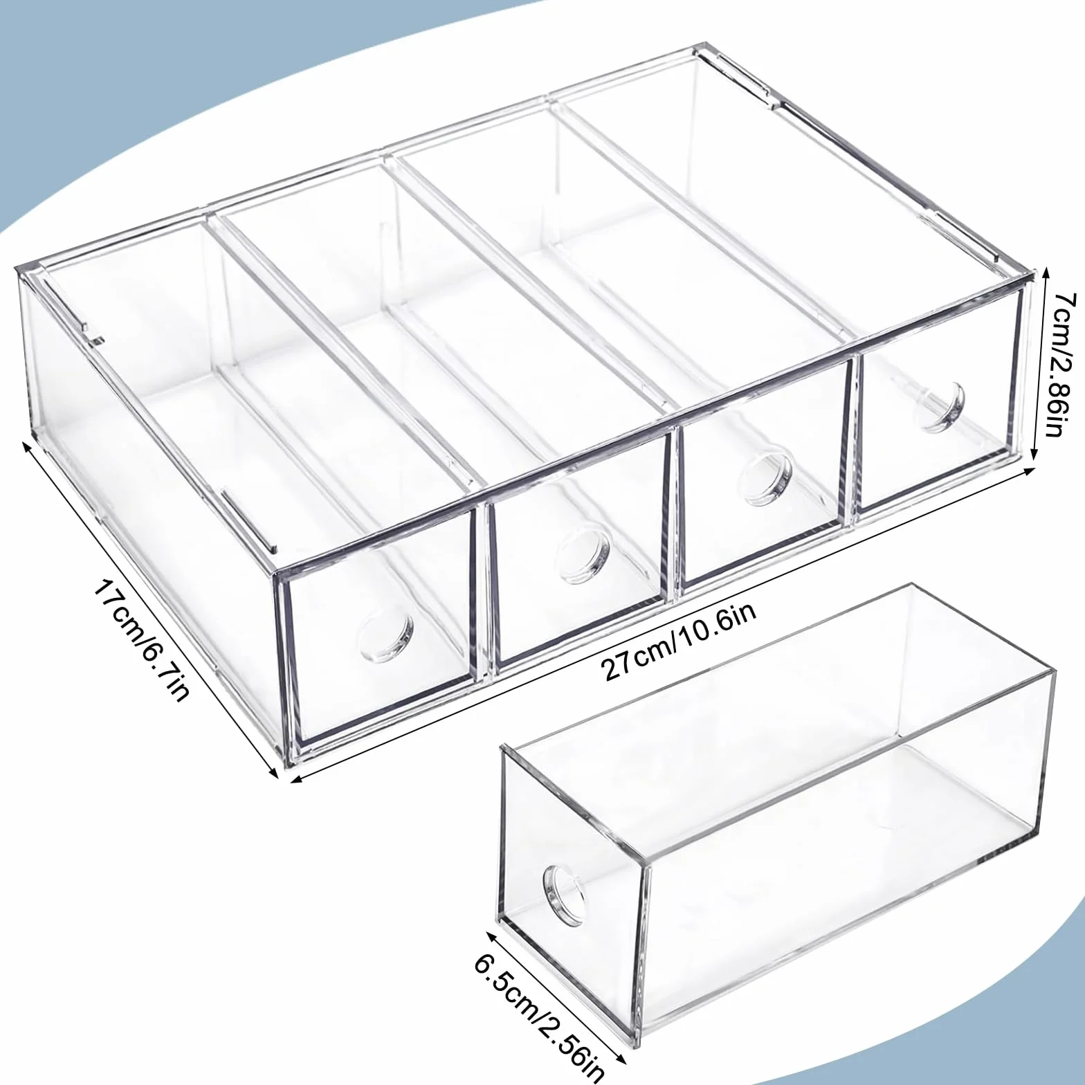 Lot de 3 boîtes de rangement de bureau avec 8 tiroirs en acrylique empilables - Organiseur transparent pour maquillage et lunettes de soleil