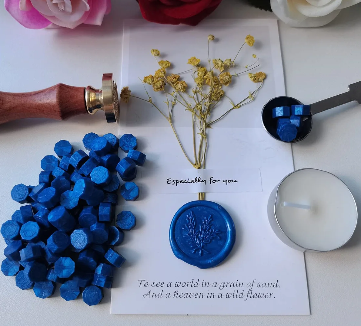 PORXFLY Perles de Cire à Cacheter 400 Pièces pour Sceau, Idéales pour Invitations de Mariage (Bleu saphir)