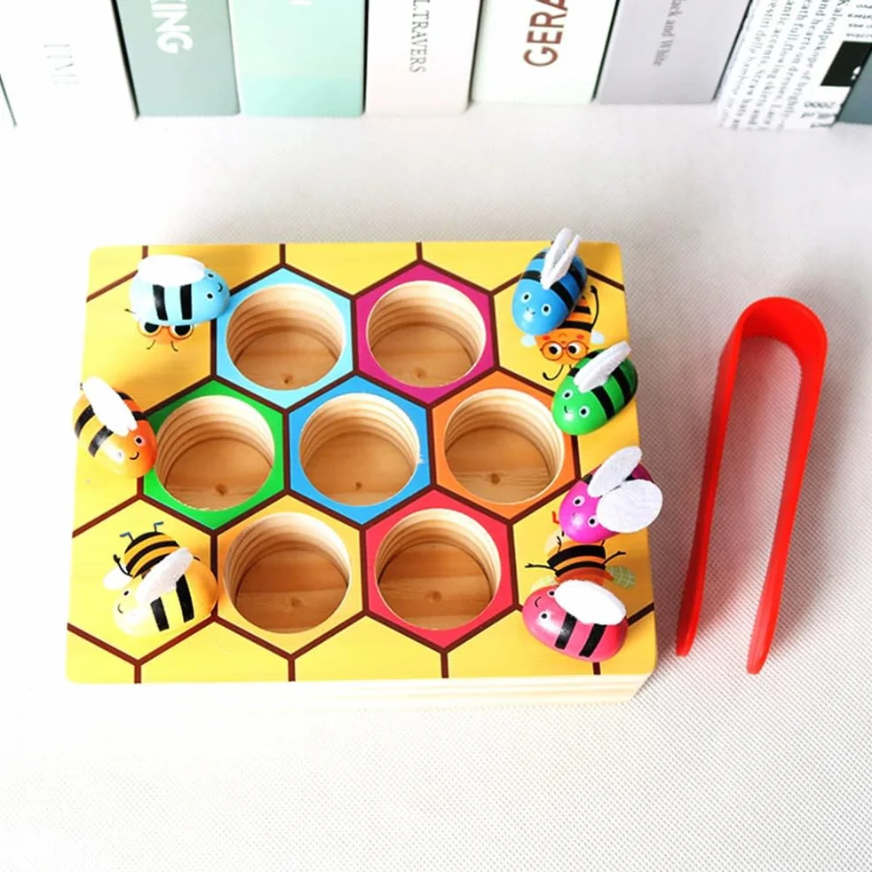 Jouet Montessori Abeille à Clip, Jeu de tri des Couleurs en Bois et Motricité Fine