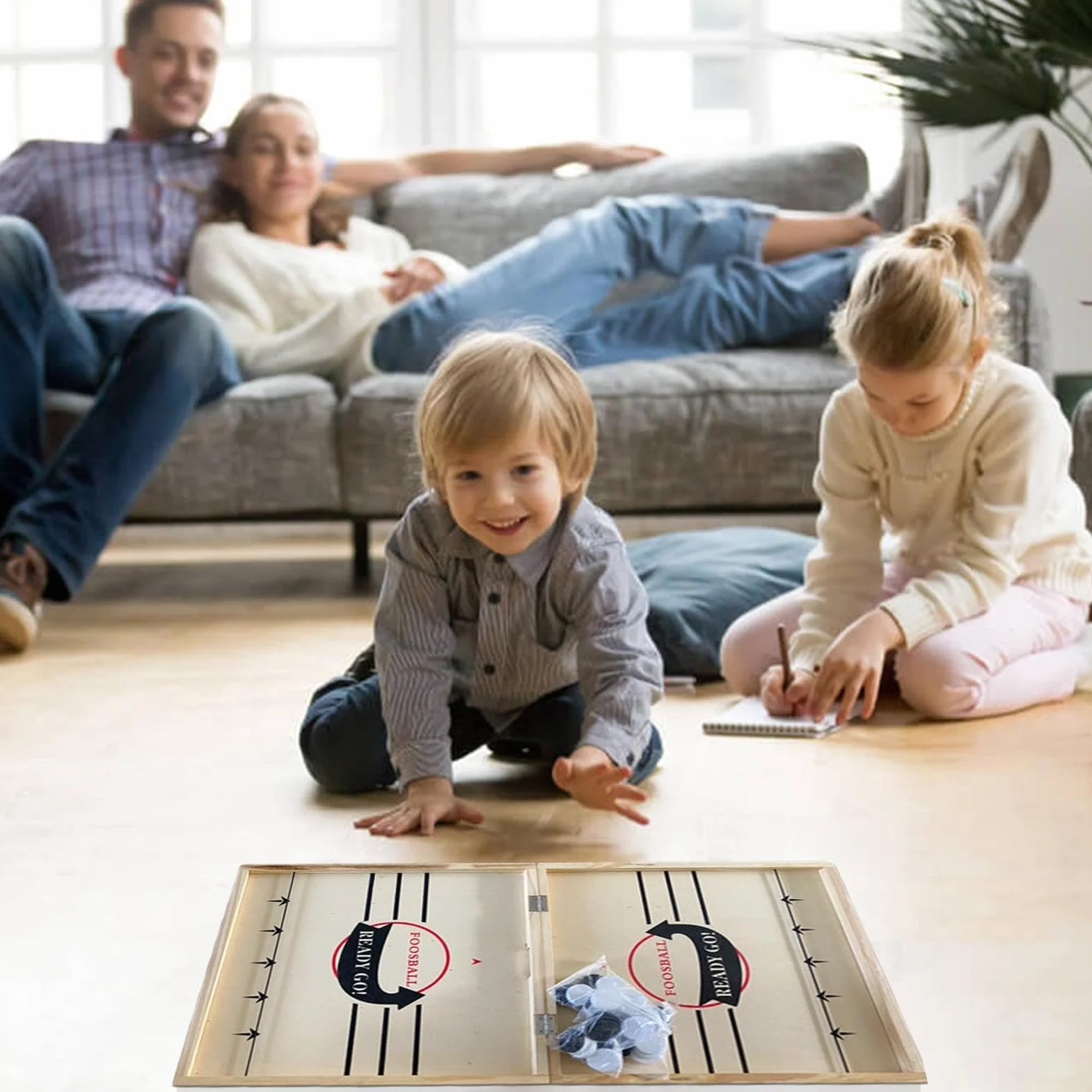Teksome Jeu de Société de Hockey en Bois Pliable et Portable, Jeu de Rondelle Rapide