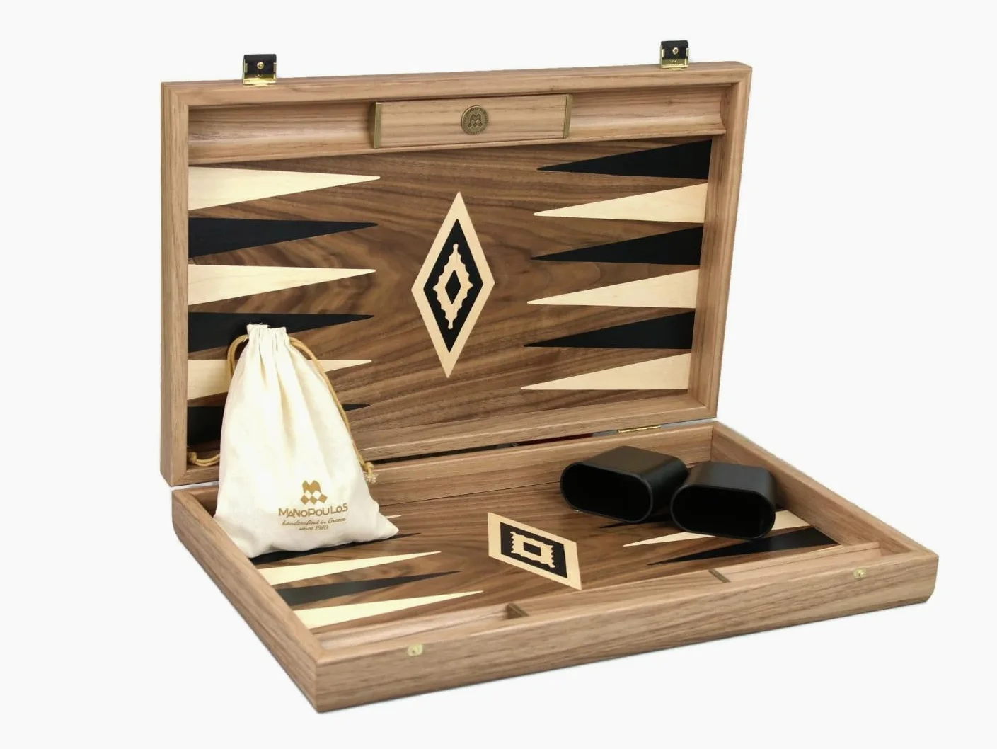 Ensemble de Backgammon en Bois Manopoulos Noyer Antique 23 Pouce Supports de Rangement Inclus