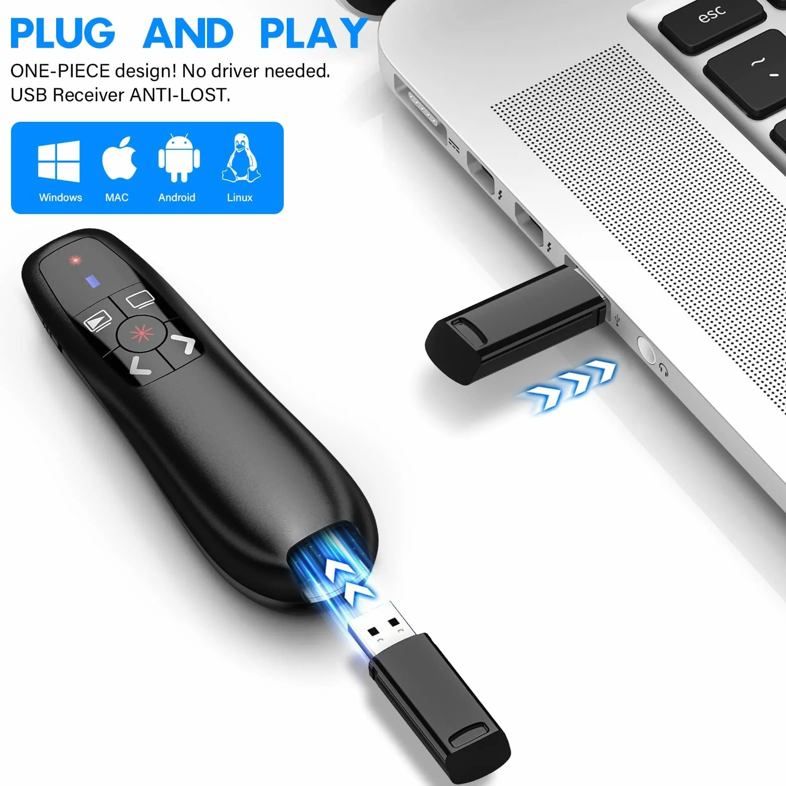 Télécommande sans fil 2,4 GHz pour PowerPoint avec récepteur USB