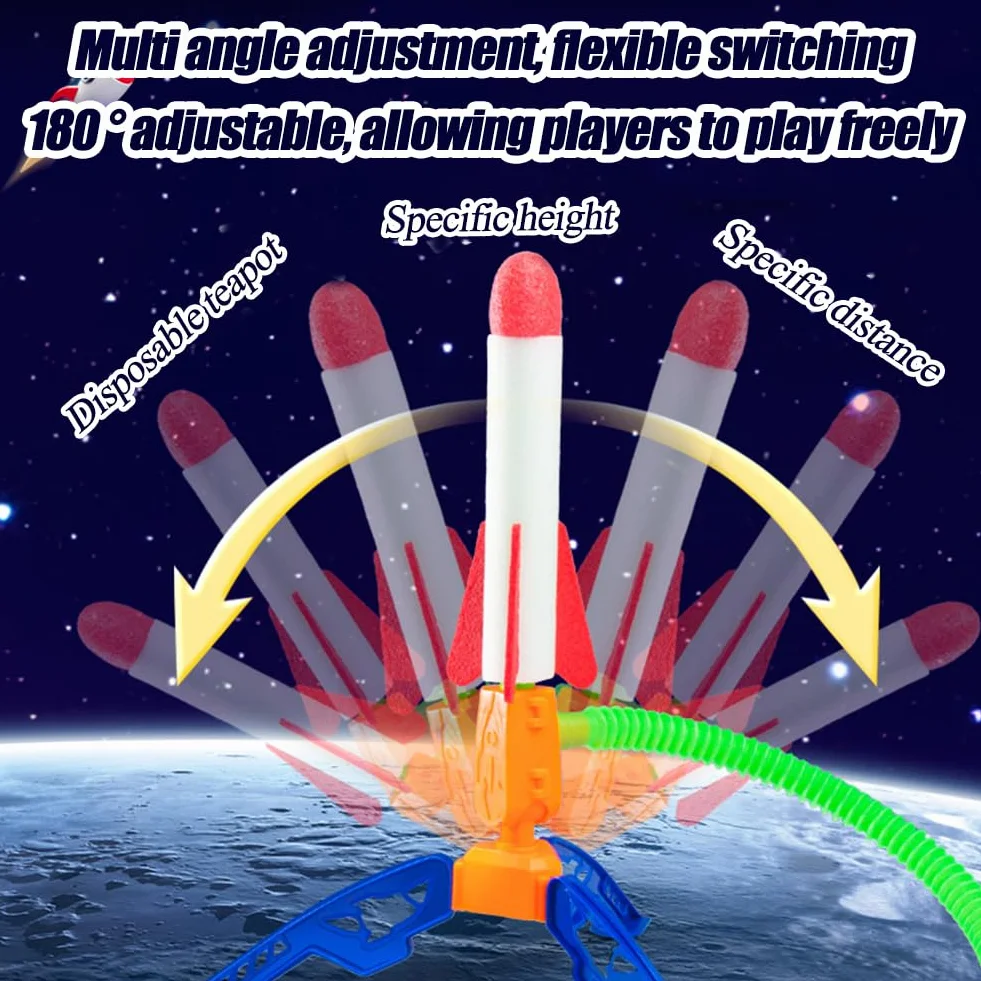 Lanceur de Fusée Jouet Fusée Air Kit avec 6 Roquettes Mousse Enfant 3-12 Ans Cadeau Anniversaire