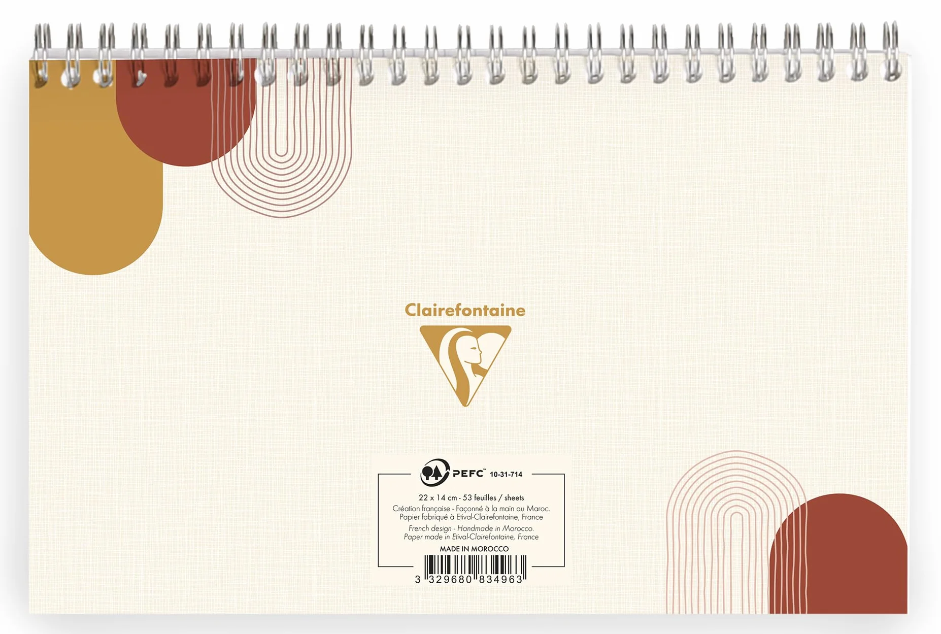 Clairefontaine Bloc Planner Spirale 22x14 cm 53 Feuillets Planificateur hebdomadaire Nature Terracotta
