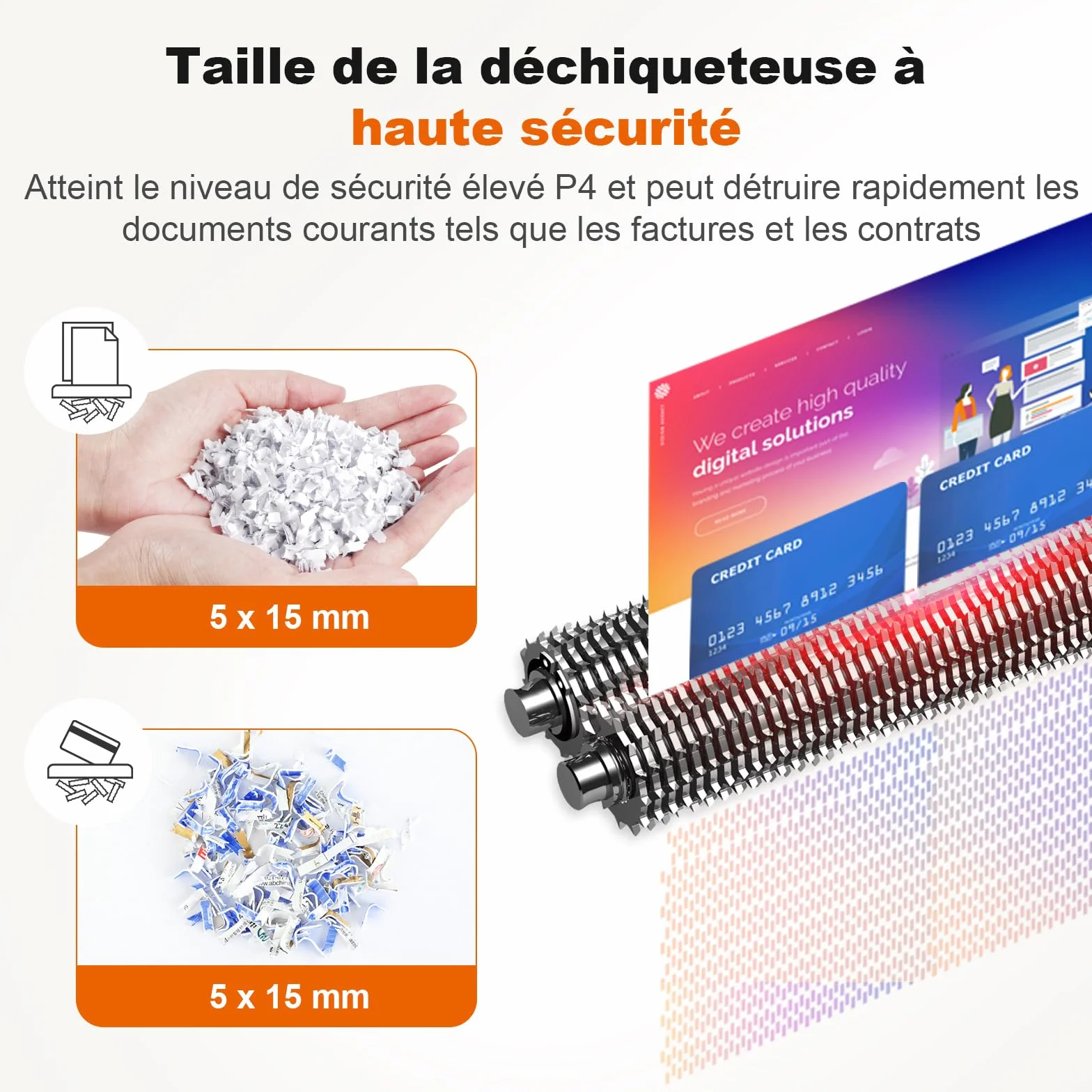 Bonsaii Destructeur de Documents Coupe Croisée 6 Feuilles A5 Haute Sécurité P-4 Bac 6L C292-A