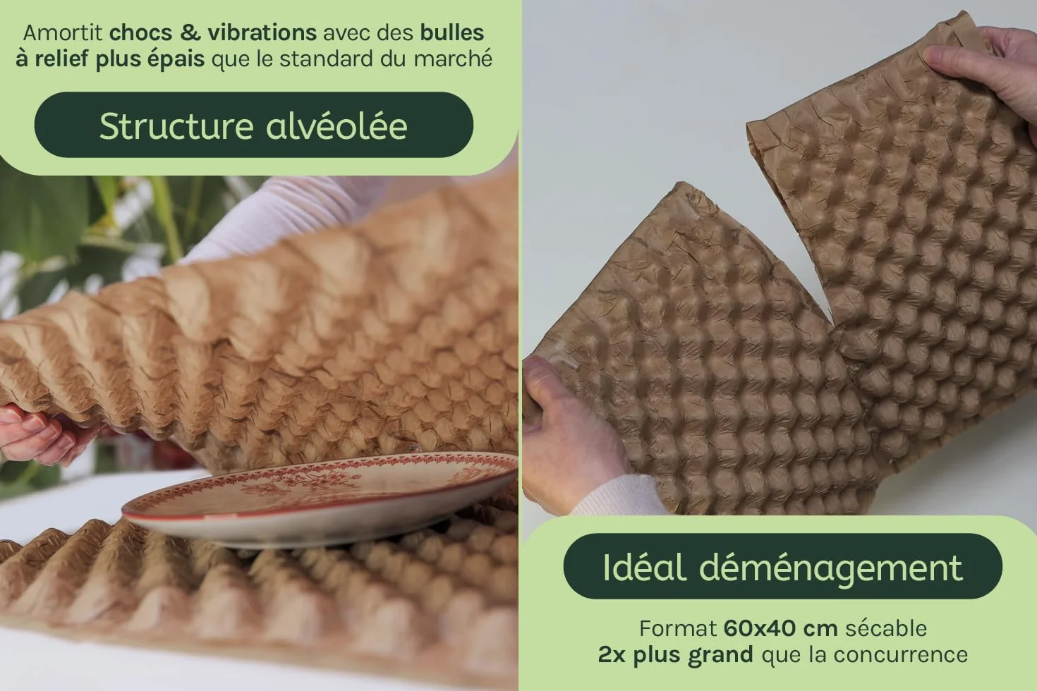 Papier Bulle Écologique Kraft 100 Feuilles 60×40cm - Emballage Colis Déménagement - Recyclable Biodégradable