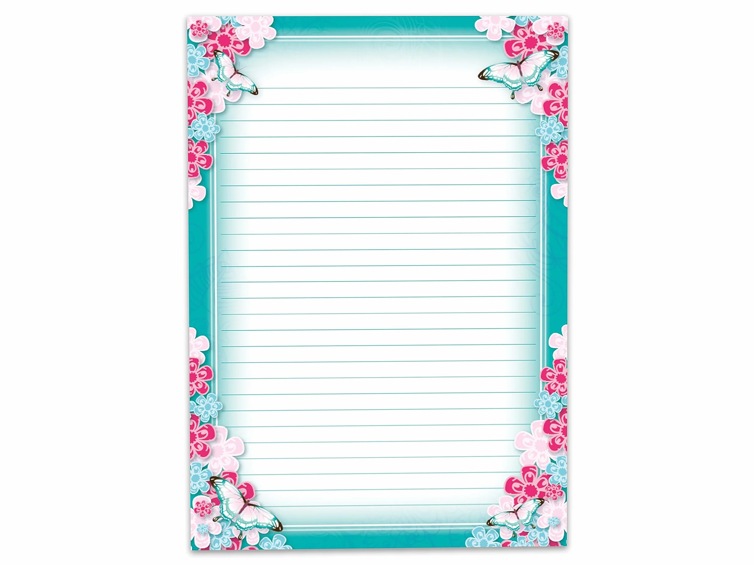Bloc de papier à lettre A5 coloré papillons fleurs 25 feuilles