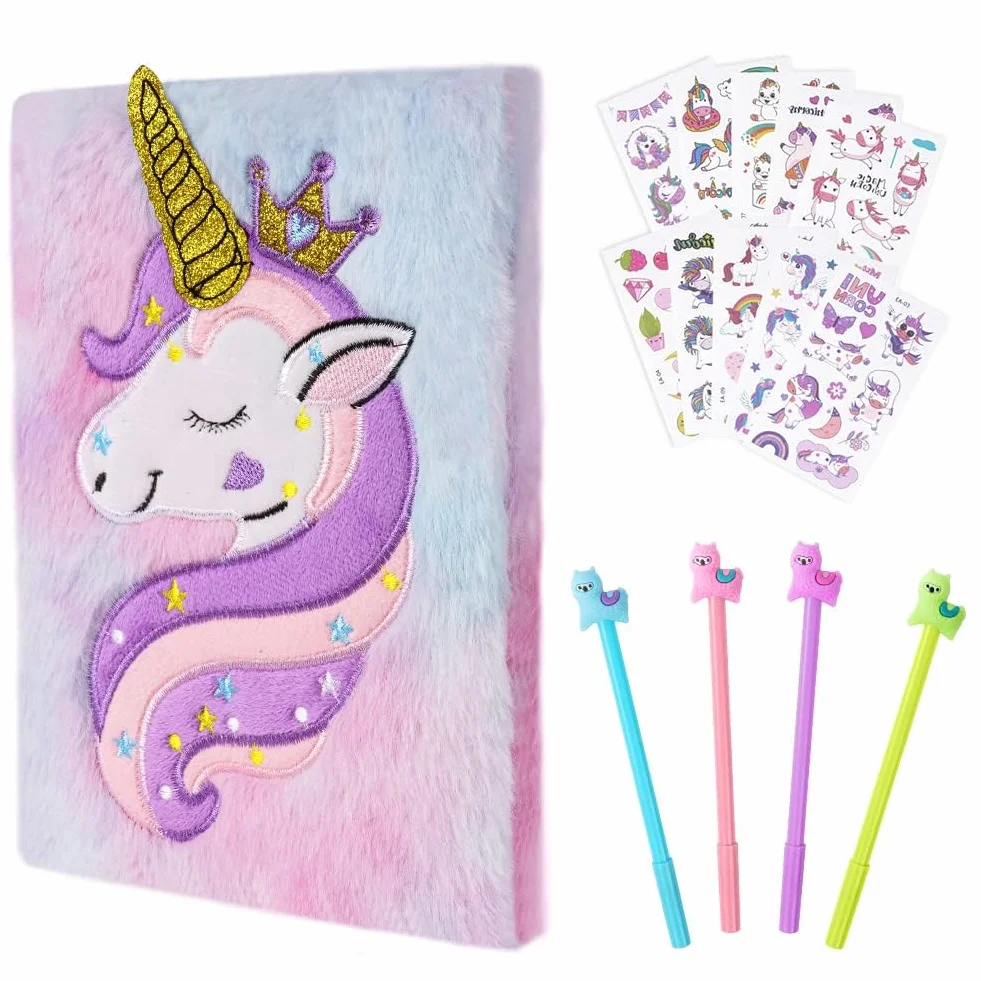 OFFCUP Journal Intime Fille Crown Unicorn Carnet Secret en Peluche 160 Pages A5 avec Stylo et Autocollants