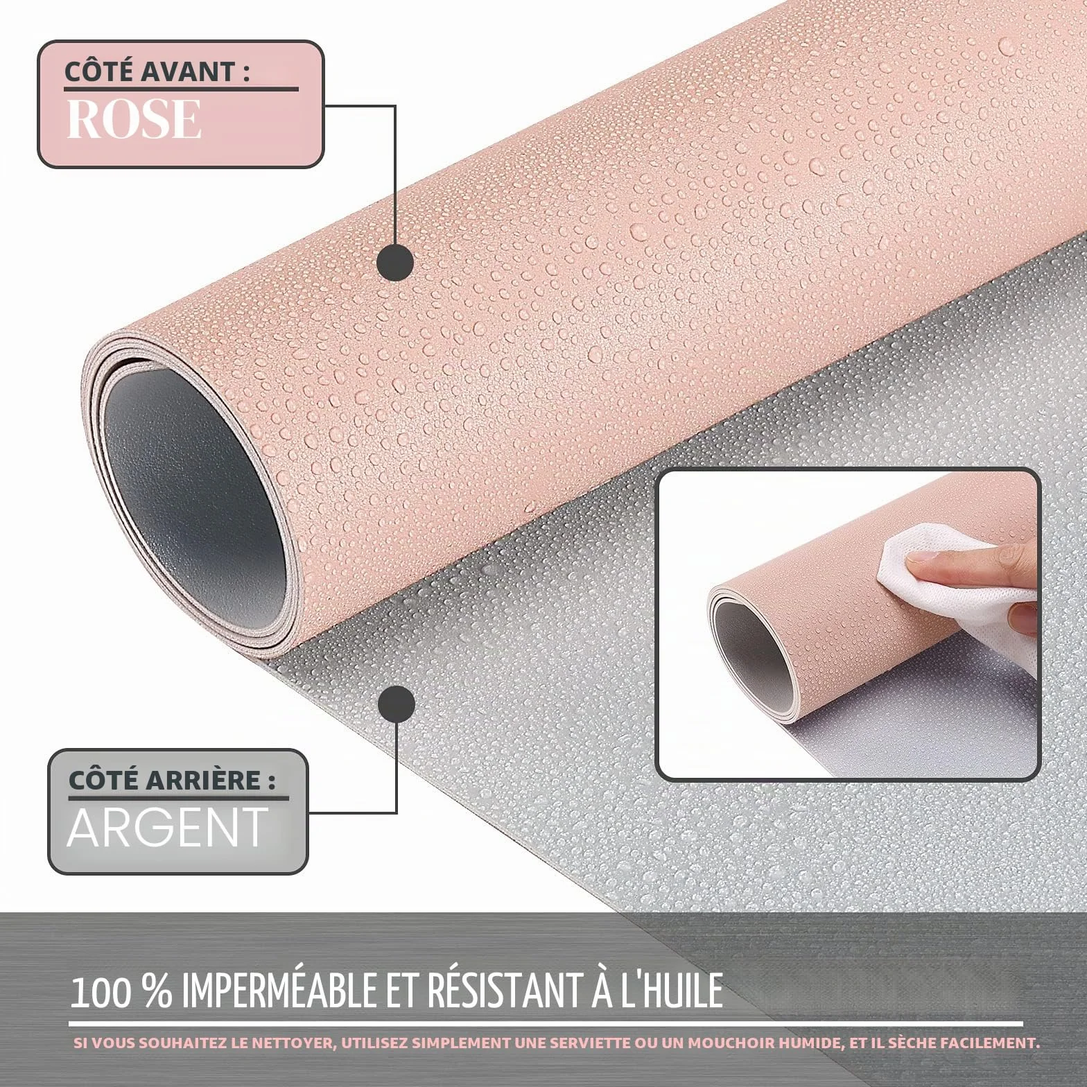 KNODEL Tapis de Bureau 40cm x 80cm Double Face Rose