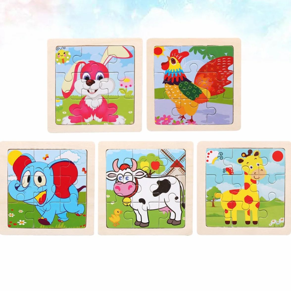Puzzle en Bois Éducatif Animaux Cartoon 5 Pièces pour Garçon et Filles