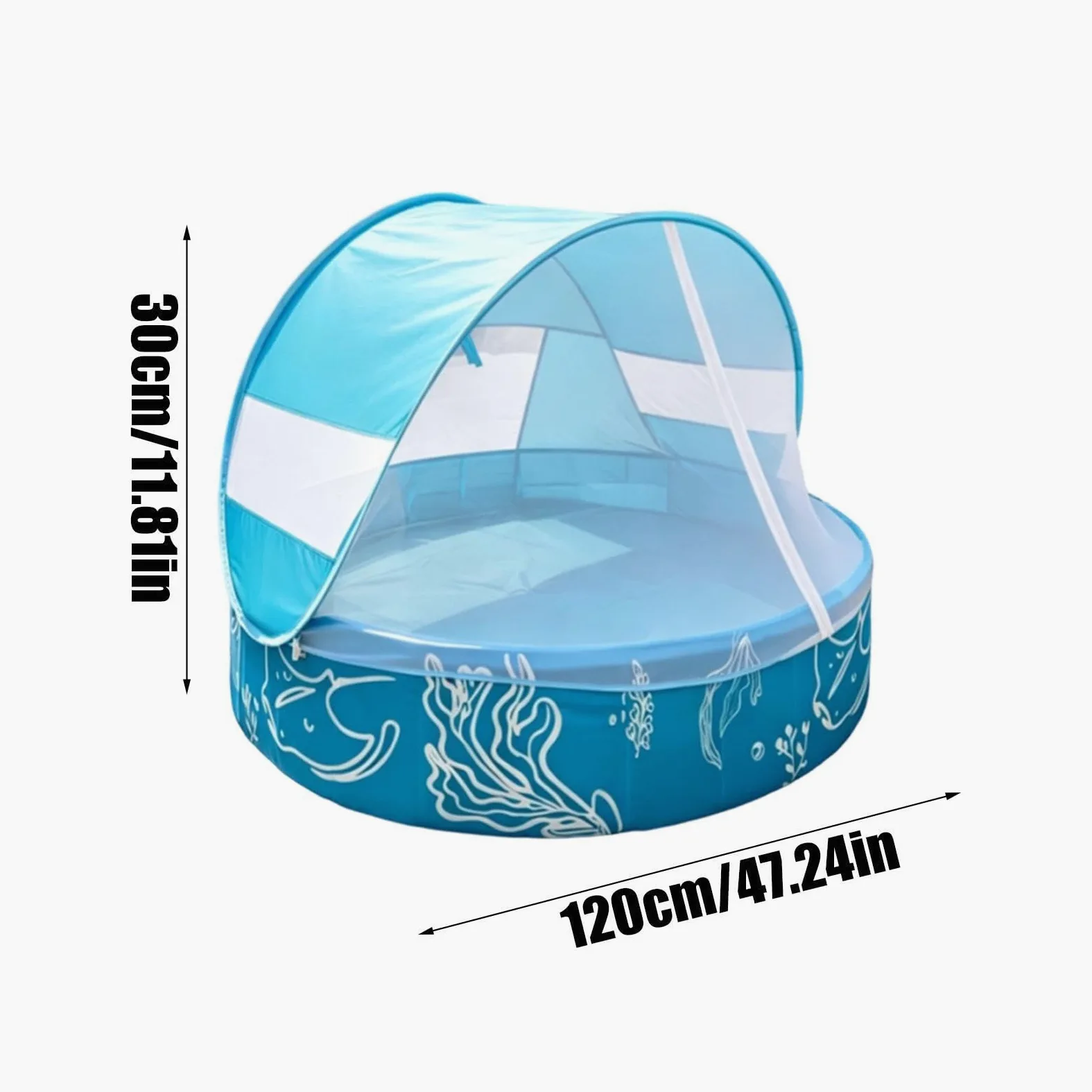 Piscine pour enfants avec auvent solaire et filet de protection pliable | Piscine pour enfants de 120 x 30 cm pour jeu extérieur en été, patio, plage, voyage et jardin