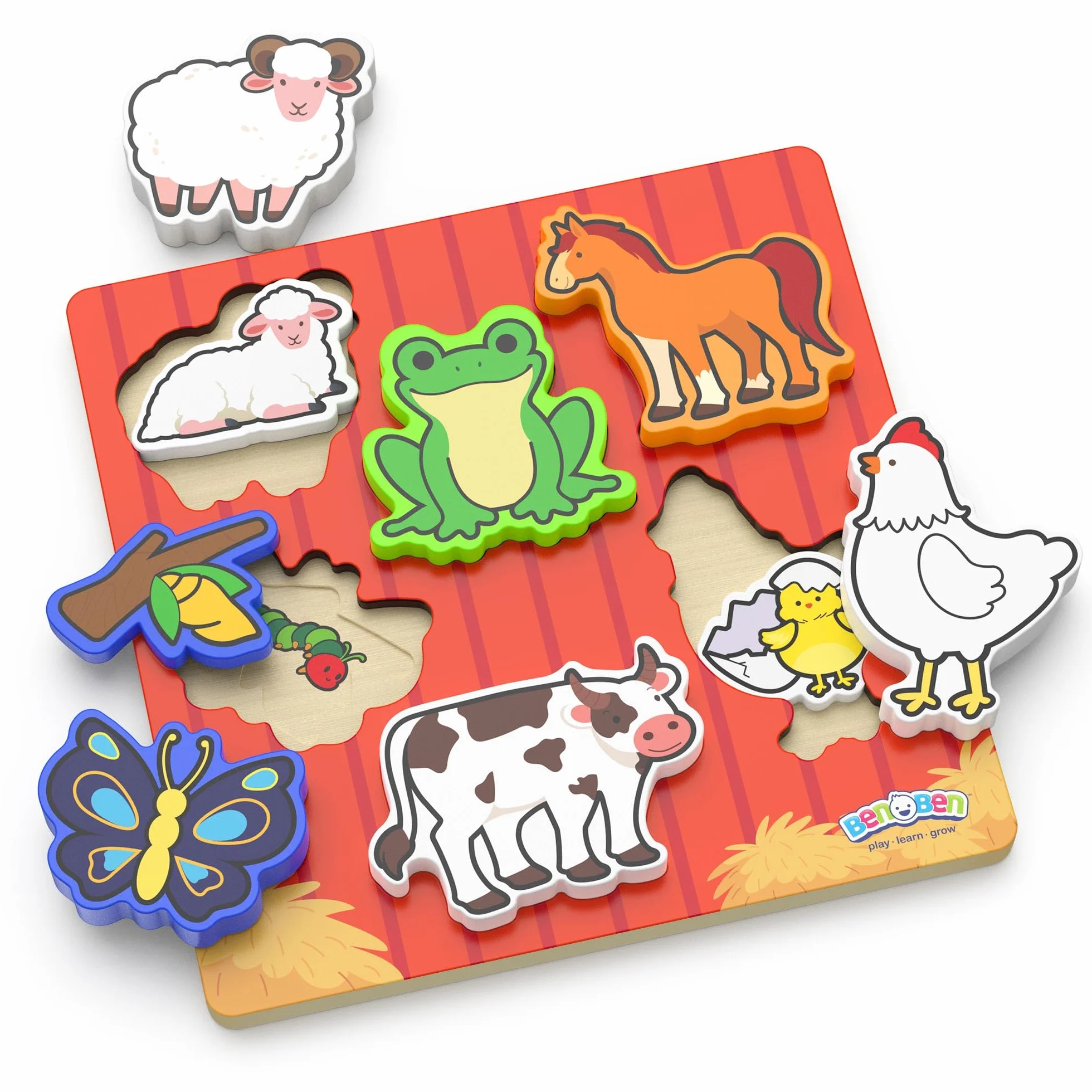 BenBen Puzzle en bois Montessori pour 1-3 ans, jouet à emboîter animaux