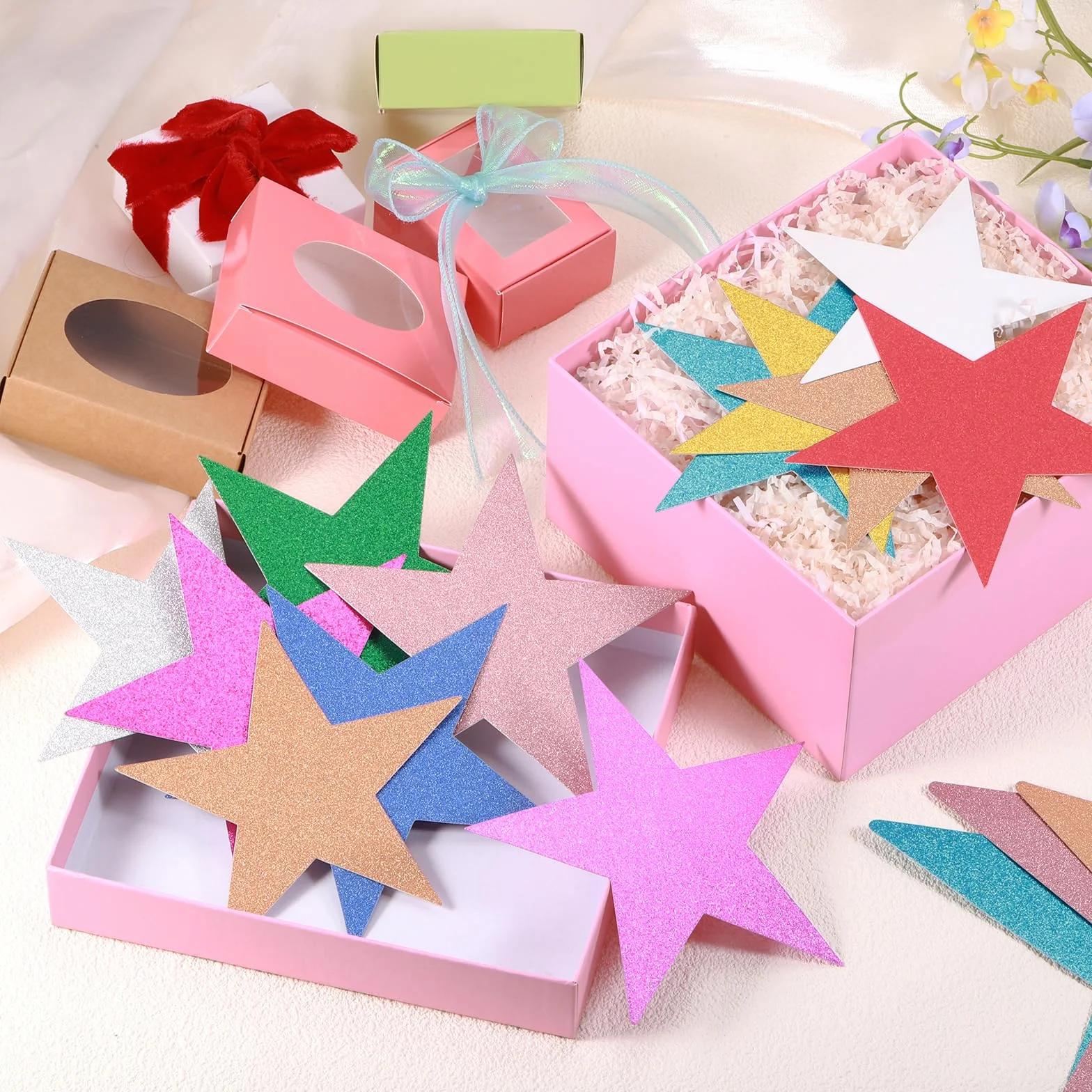 QUARKZMAN 50 Pcs Confettis Étoiles Pailletées 5 Pouces Décoration de Fête Doré