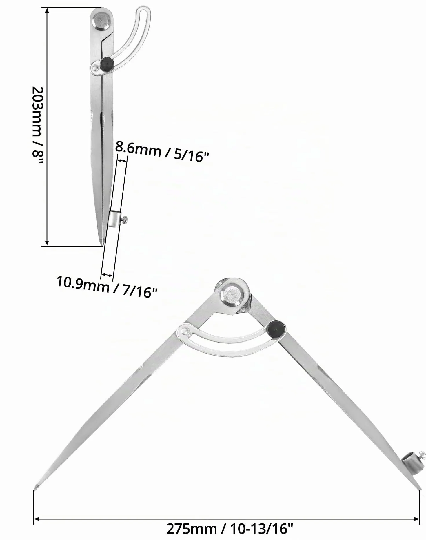 QWORK Compas pointu 200 mm menuisier grand diamètre porte-crayon géométrie dessin