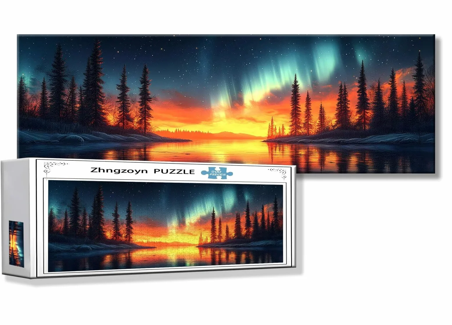 Puzzle Aurores boréales 900 Pieces Aurore Puzzle Adultes 87 x 34 cm DIY Difficile Classiques Jigsaw Panoramique, Adulte Jeu éducatif, Bois Jigsaw Art Impossible Famille Challenge, Femme Cadeau S-6