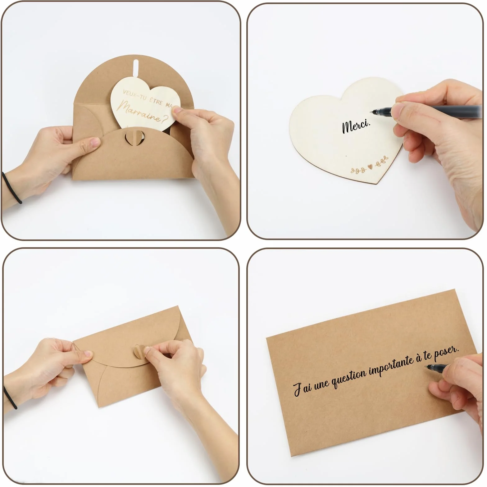 Carte de Demande en Bois pour Marraine, Bracelet avec Lettres, Idées Cadeaux