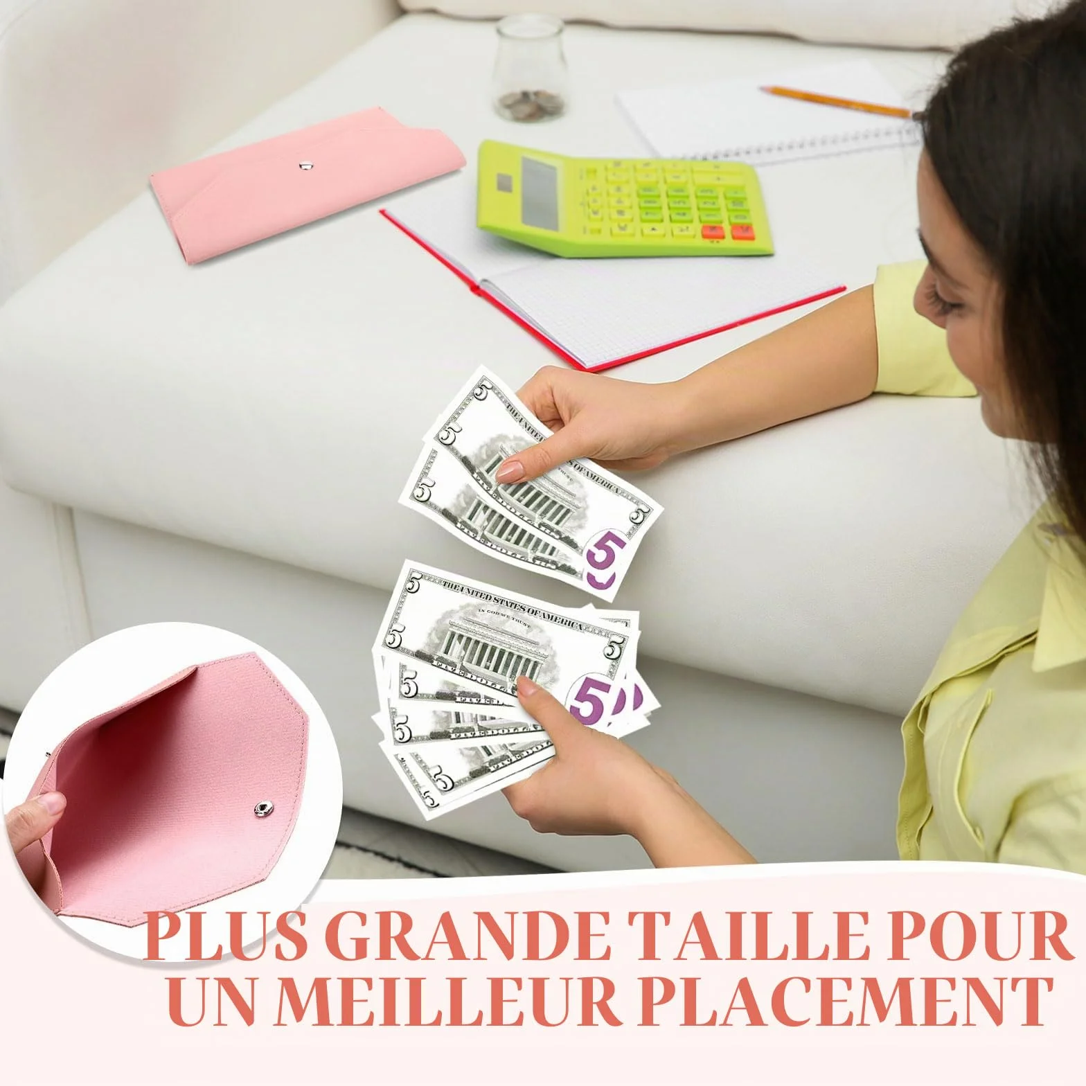 Lot de 6 Portefeuilles Enveloppes en Cuir PU pour Espèces, Organiseur Porte-Monnaie Réutilisable
