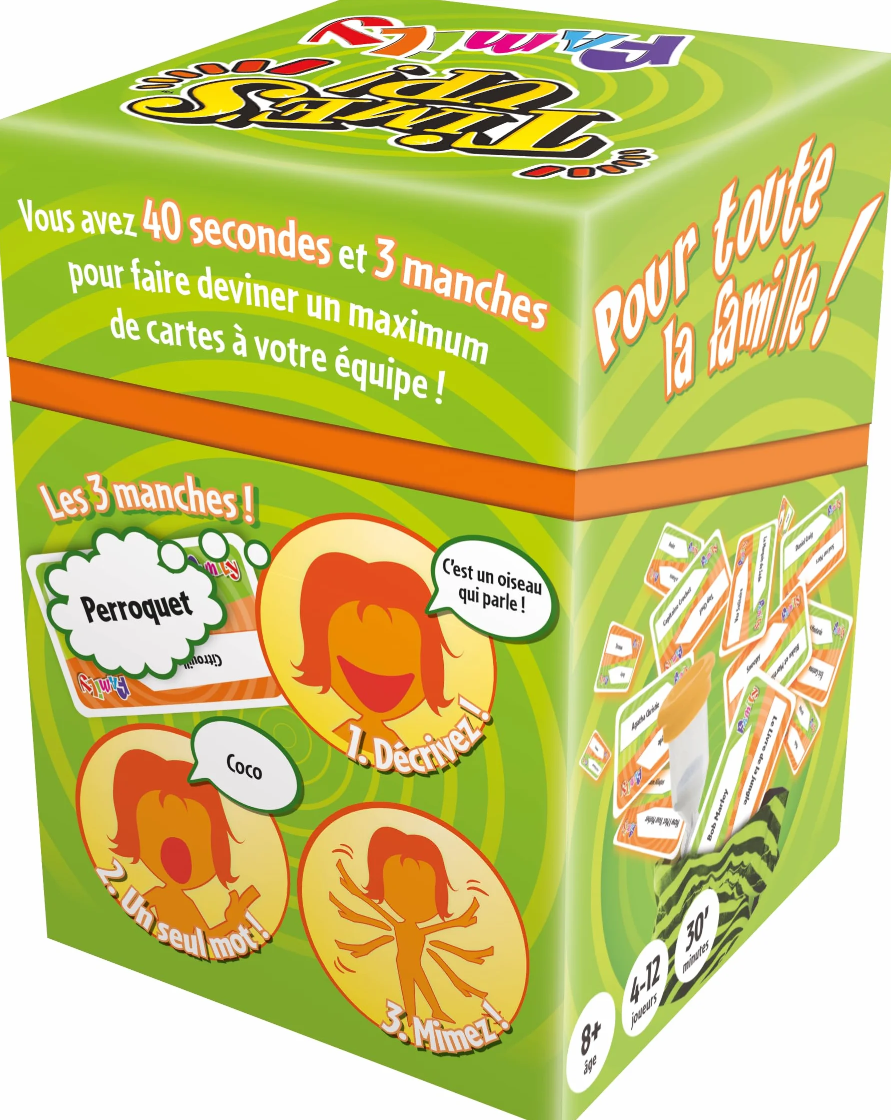 Asmodee Time's UP! Family Version Verte Jeu d'Ambiance en Equipe dès 8 Ans - Jeu de Société Enfants Rapidité Cartes à Deviner 4-12 Joueurs 30 Min Français