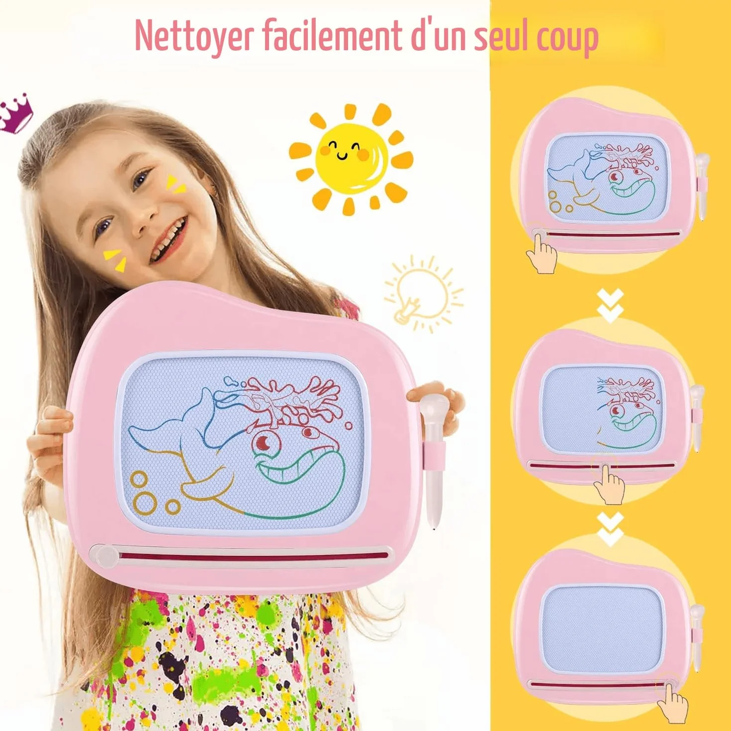 Smasiagon Ardoise Magique avec Pieds, Tableau de Dessin Magnétique Effaçable pour Enfants 1-3 Ans (Rose Clair)