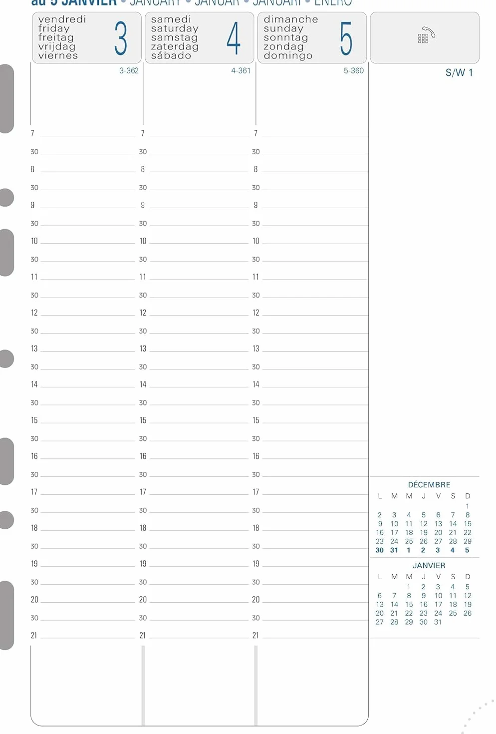 Exacompta 28272E Recharge Organiseur Exatime 21 15x21 cm 1 Semaine sur 2 Pages Septembre 2026 Décembre 2027
