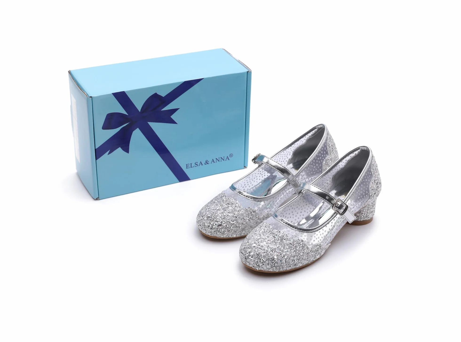 ELSA & ANNA Chaussures de Princesse pour Filles - Talons 3cm - Chaussures Reine des Neige Scintillantes - Argent, Taille 31