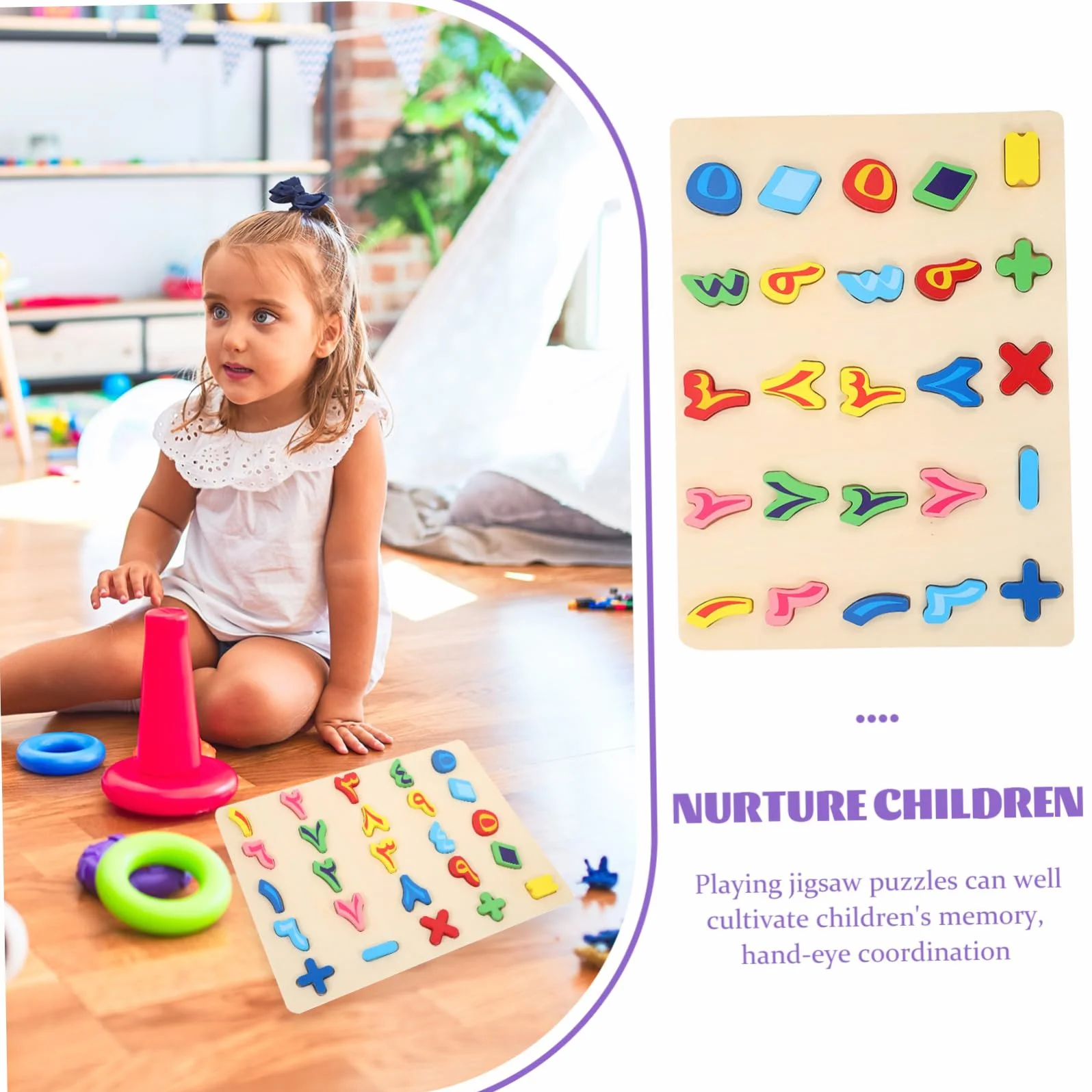Puzzle en Bois Éducatif Chiffres et Alphabet Arabe Jouet Reconnaissance des Formes Mémoire Préscolaire