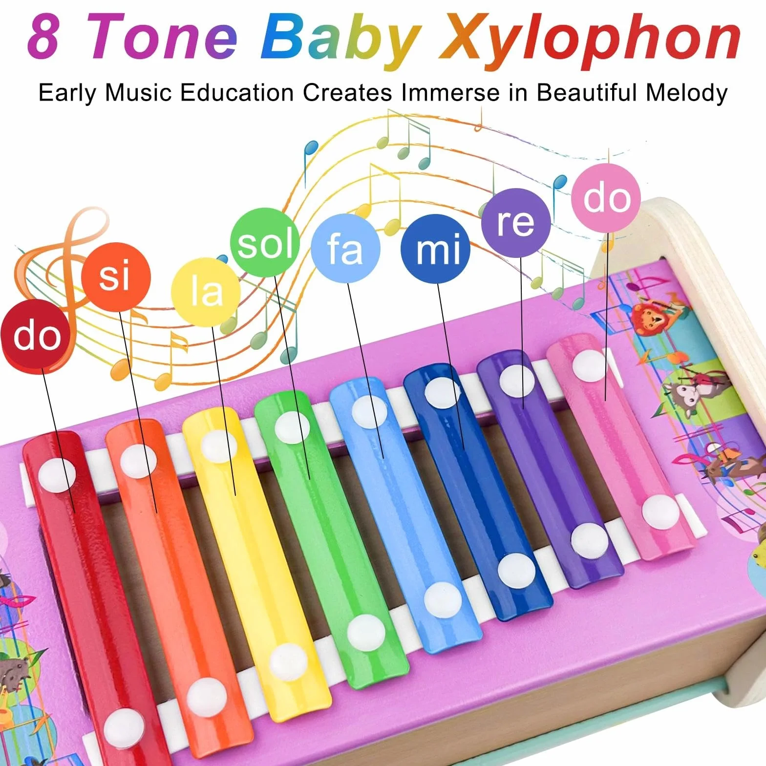 Jouet Xylophone Bebe 3 en 1, Montessori Marteau en Bois, Jeux Chasse Taupe, Banc À Marteler, Motricité Fine Cadeau Enfant 1-4 Ans