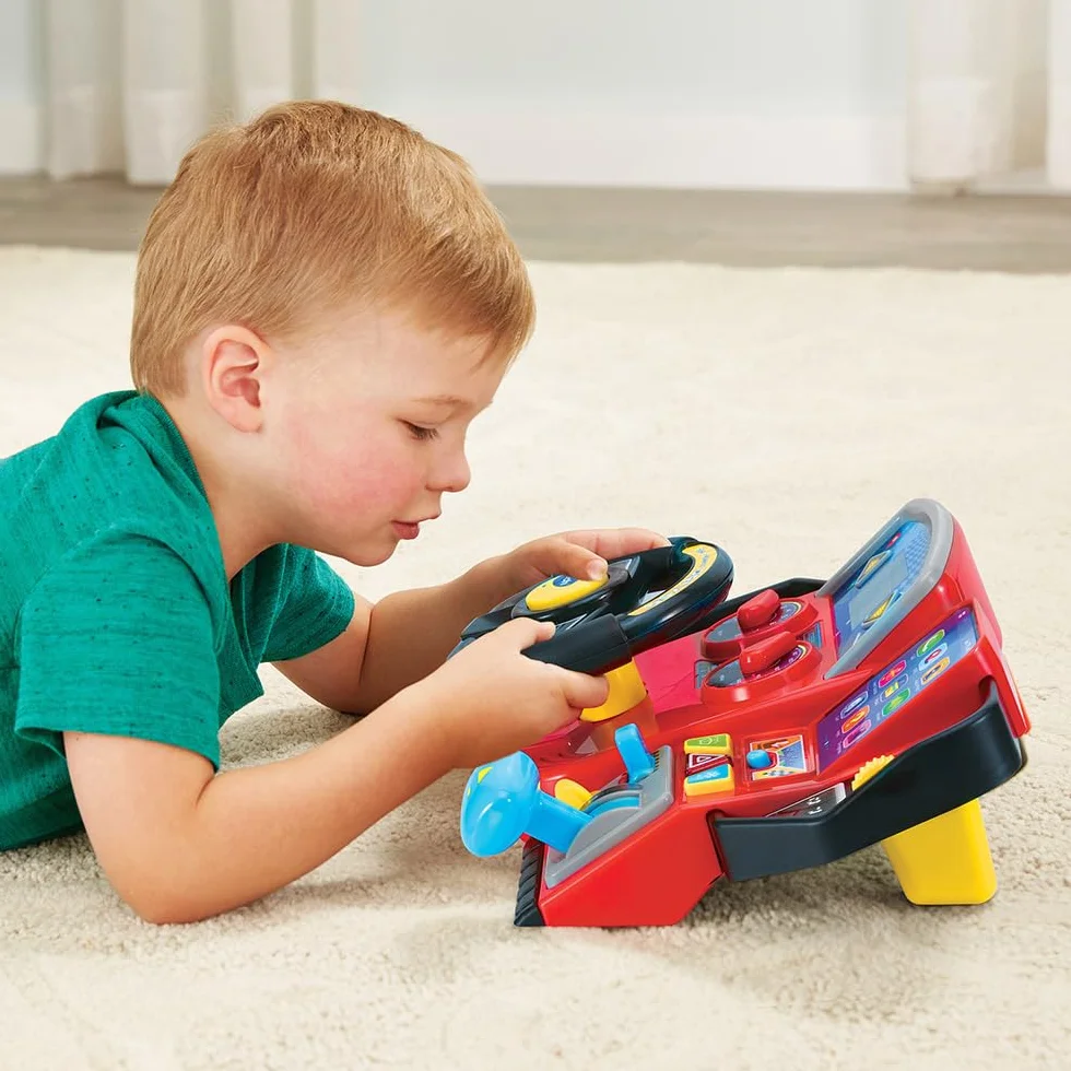 VTech Super Console Turbo Pilote Simulateur de Conduite Écran Couleur Tableau de Bord Courses Voitures Apprentissages Jeux Cadeau Enfant 3-8 Ans Français