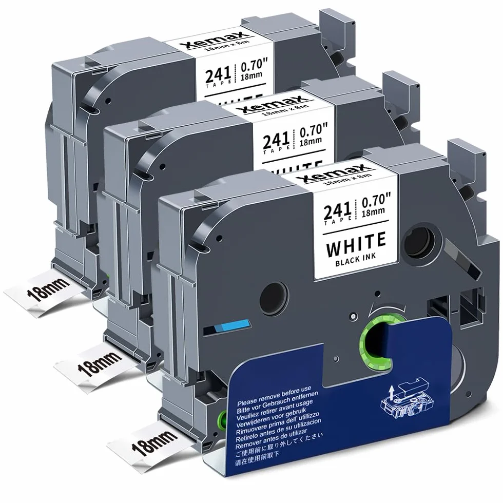 Lot de 3 rubans adhésifs Brother P-touch TZe-241 18 mm Noir sur Blanc