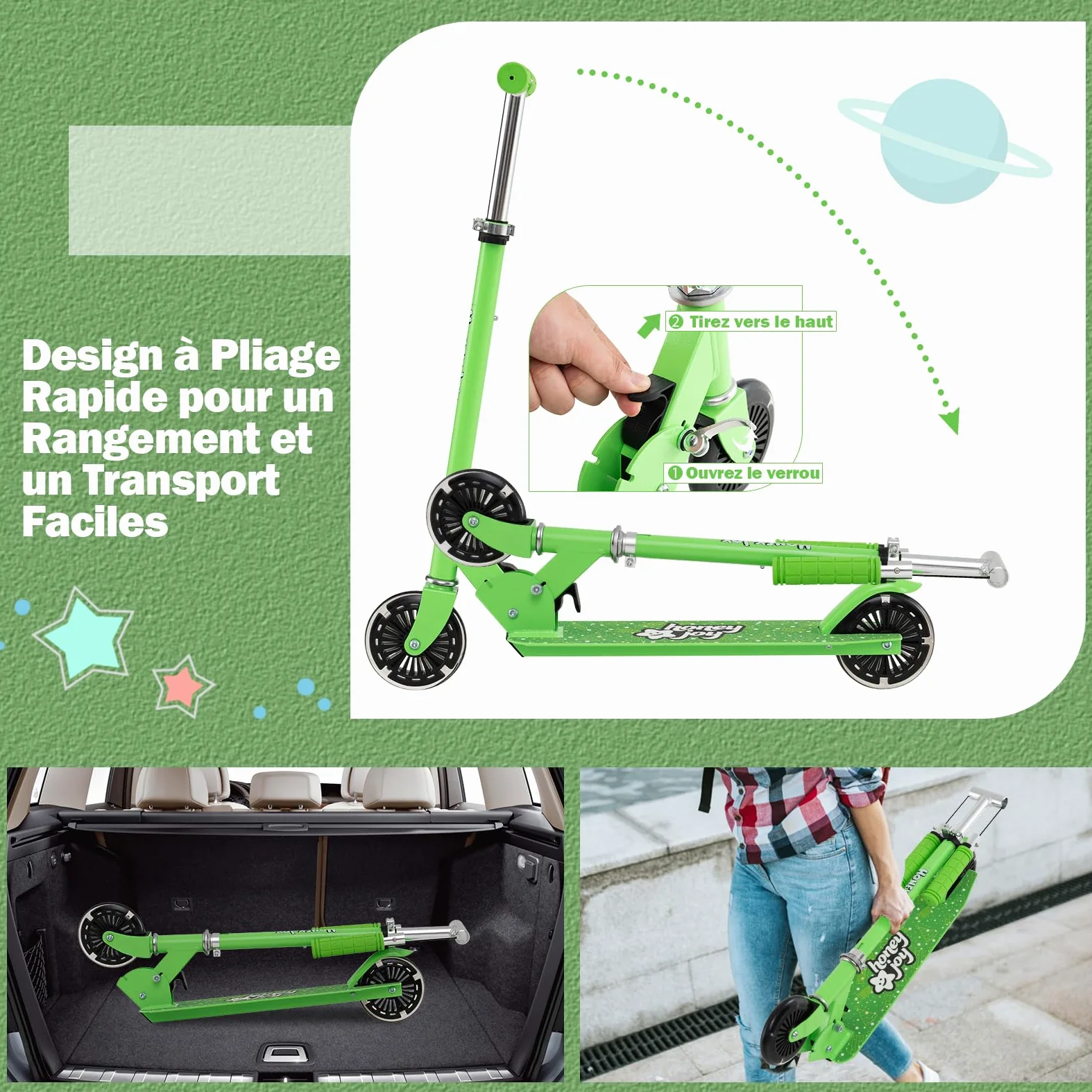 COSTWAY Trottinette Enfant Pliable avec Roulements ABEC-5 & 3 Hauteurs Réglables, Trottinette Pro Enfants avec 2 Roues de 120mm, Pont Elargi, Charge 50kg pour Enfants de 3 Ans+