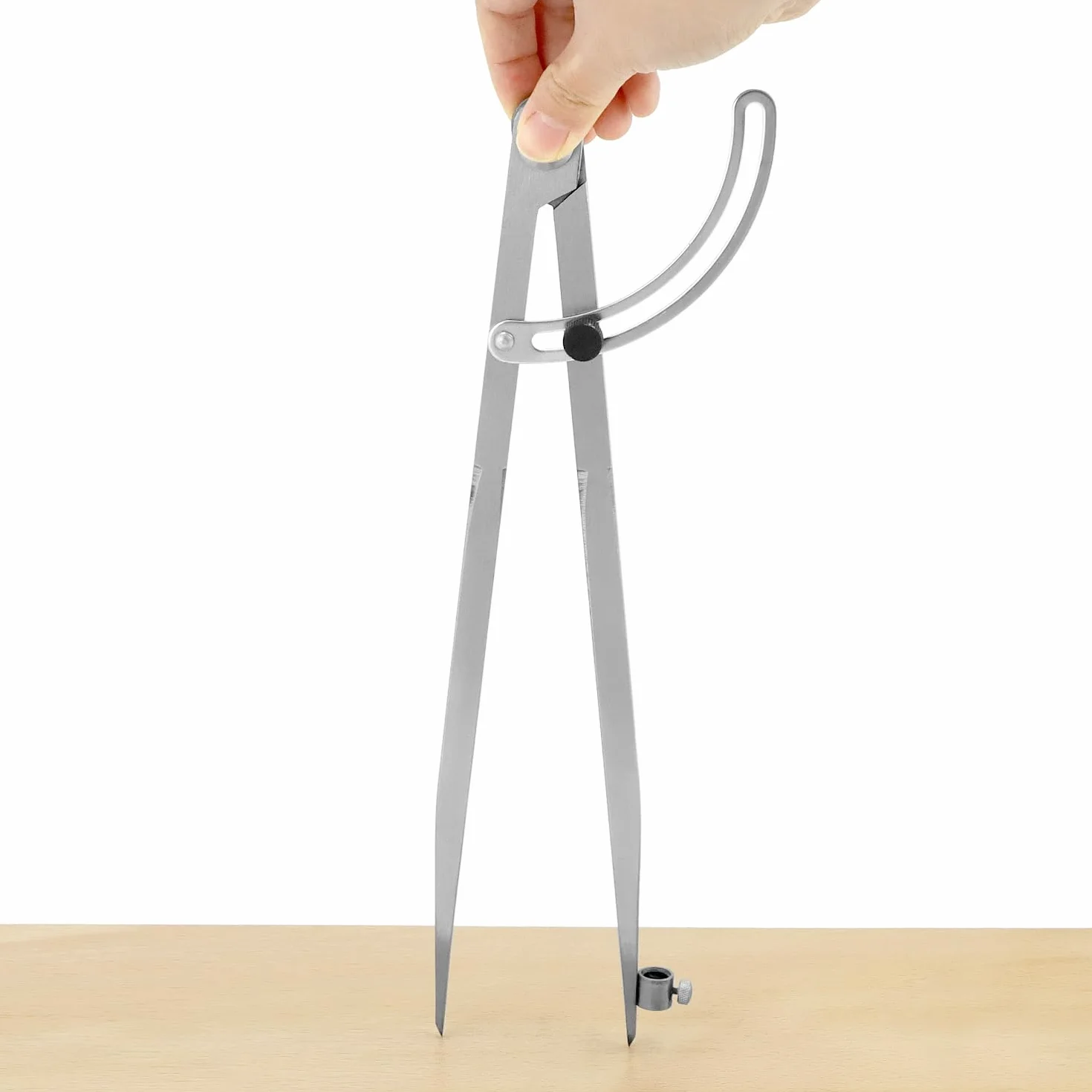 QWORK Compas Réglable 300 mm, Compas Pointu de Marquage avec Aile Verrouillable, Porte-crayon